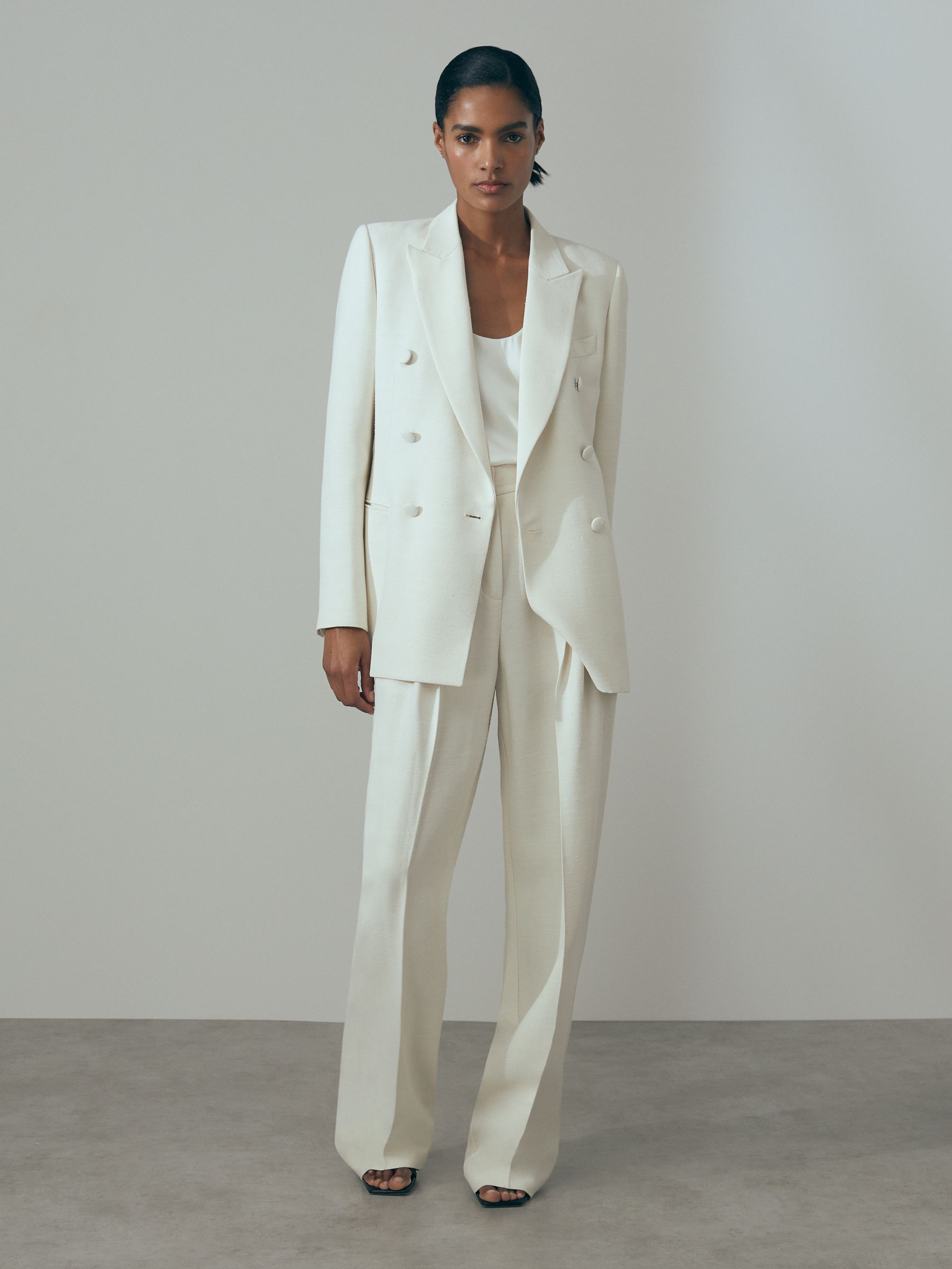 Atelier Italian Double Breasted Textured Suit Blazer with Silk in White - Image 3 of 6