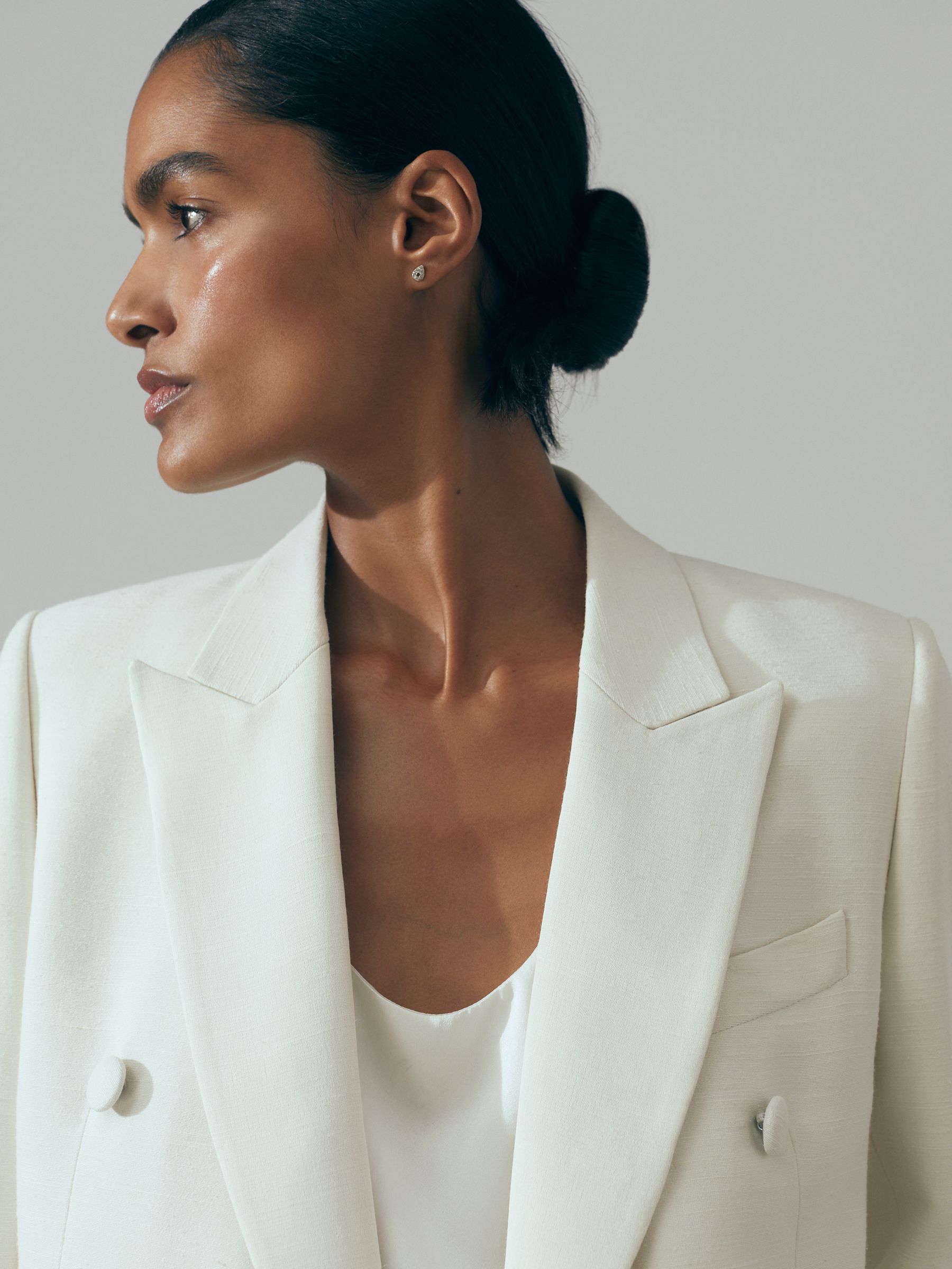 Atelier Italian Double Breasted Textured Suit Blazer with Silk in White - Image 4 of 6