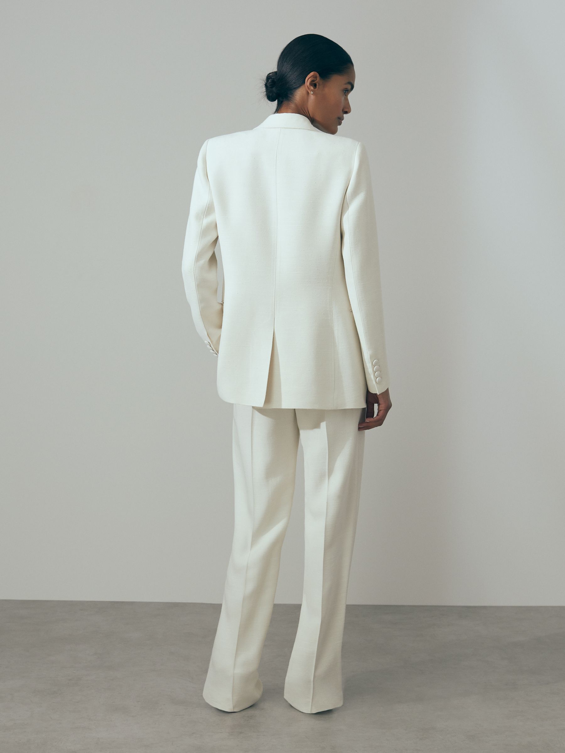 Atelier Italian Double Breasted Textured Suit Blazer with Silk in White - Image 5 of 6
