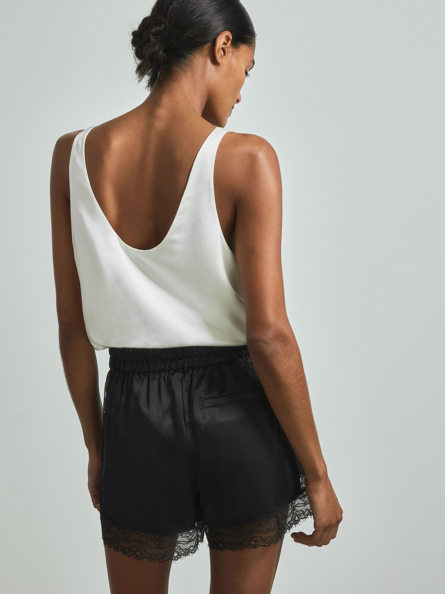 Atelier Silk Lace Trim Shorts in Black - Image 3 of 5