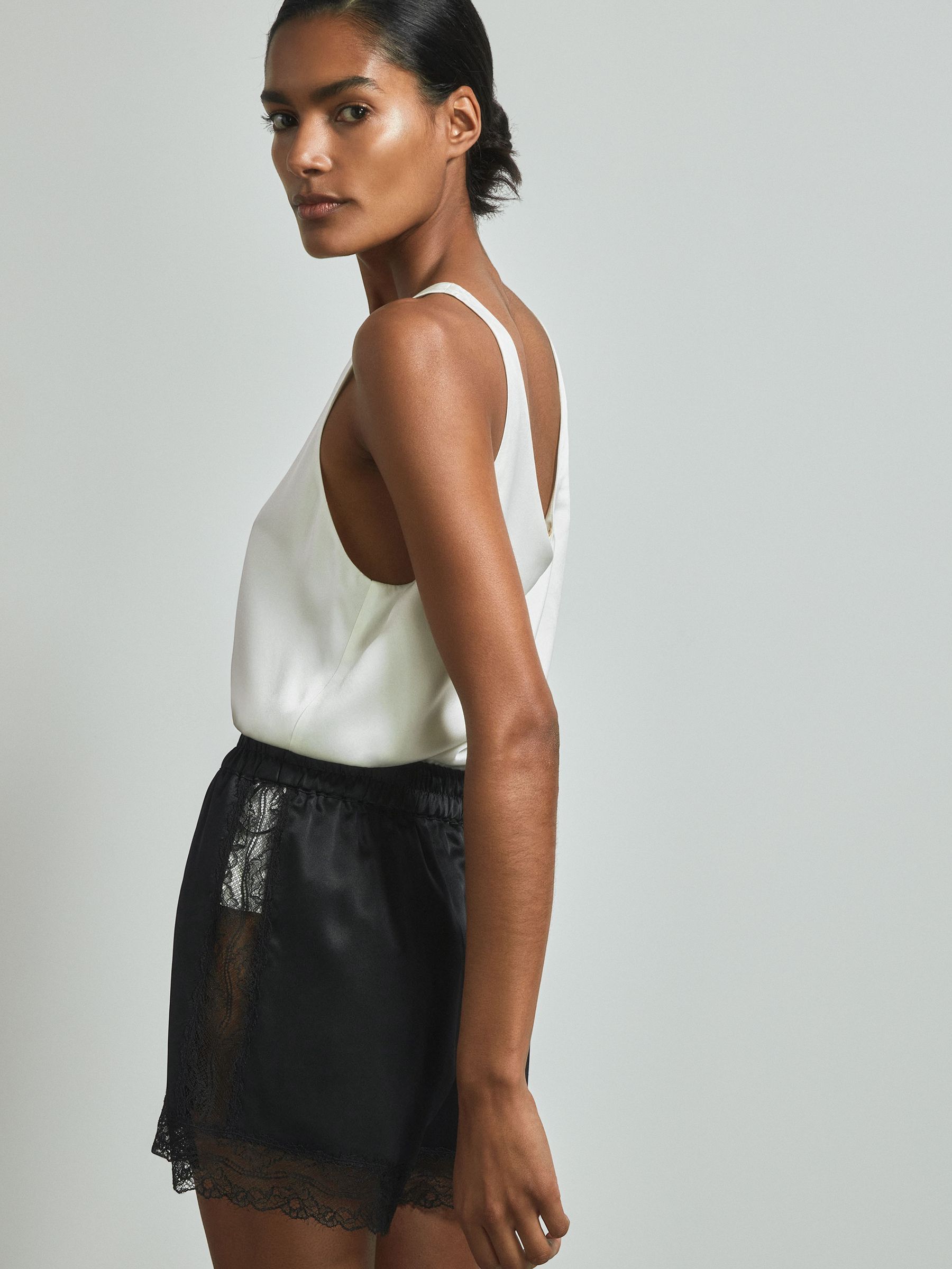 Atelier Silk Lace Trim Shorts in Black - Image 4 of 5