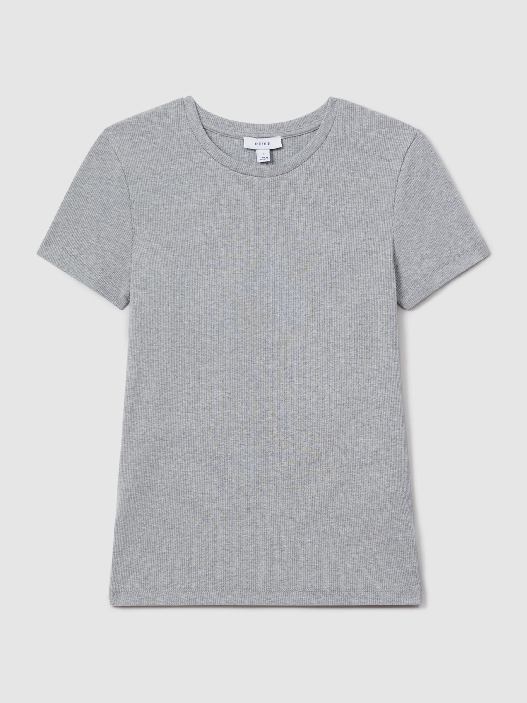 Cotton Blend Scoop Neck T-Shirt in Grey Marl - Image 2 of 5