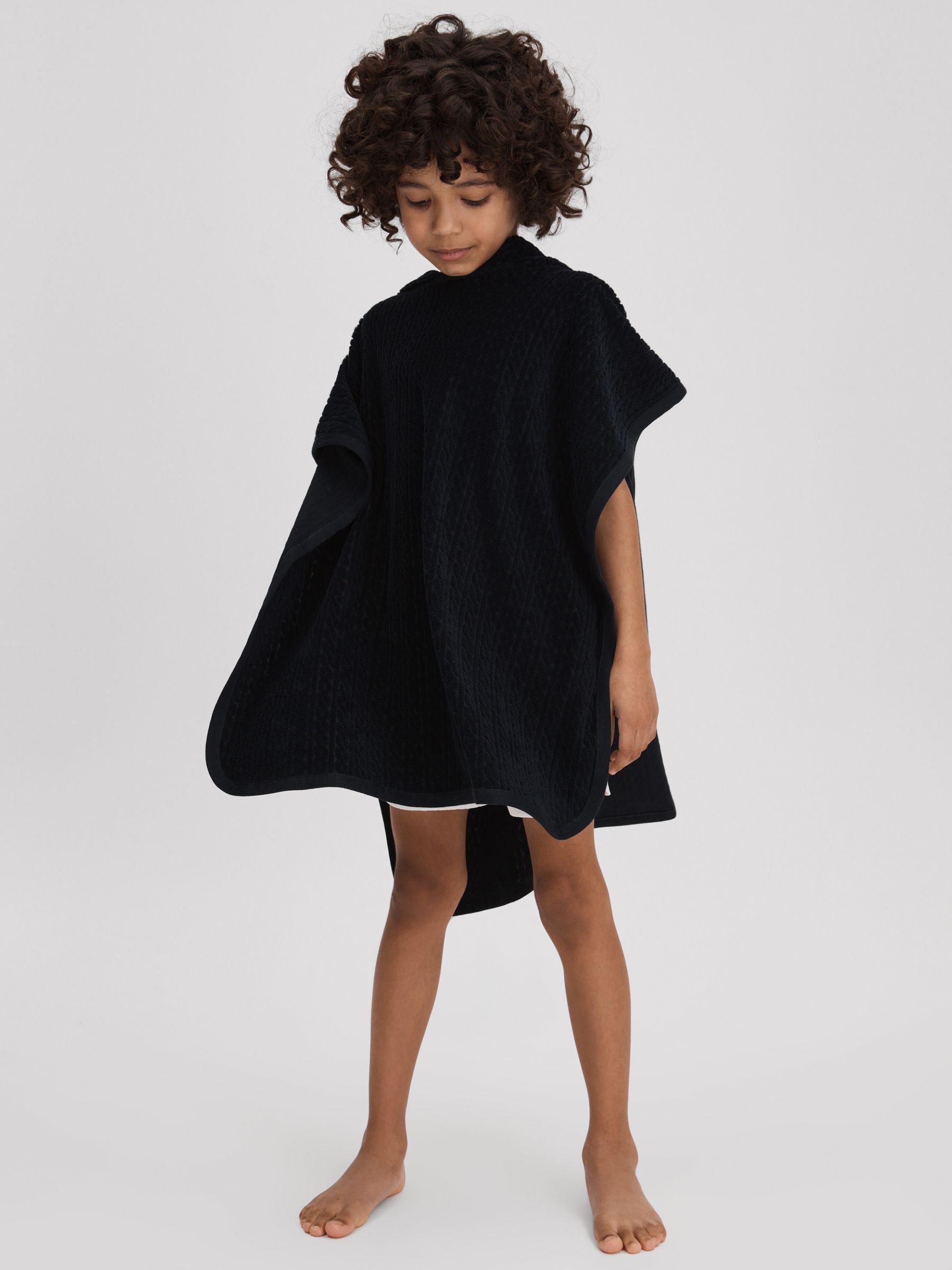 Textured Towelling Hooded Poncho in Navy - Image 1 of 4