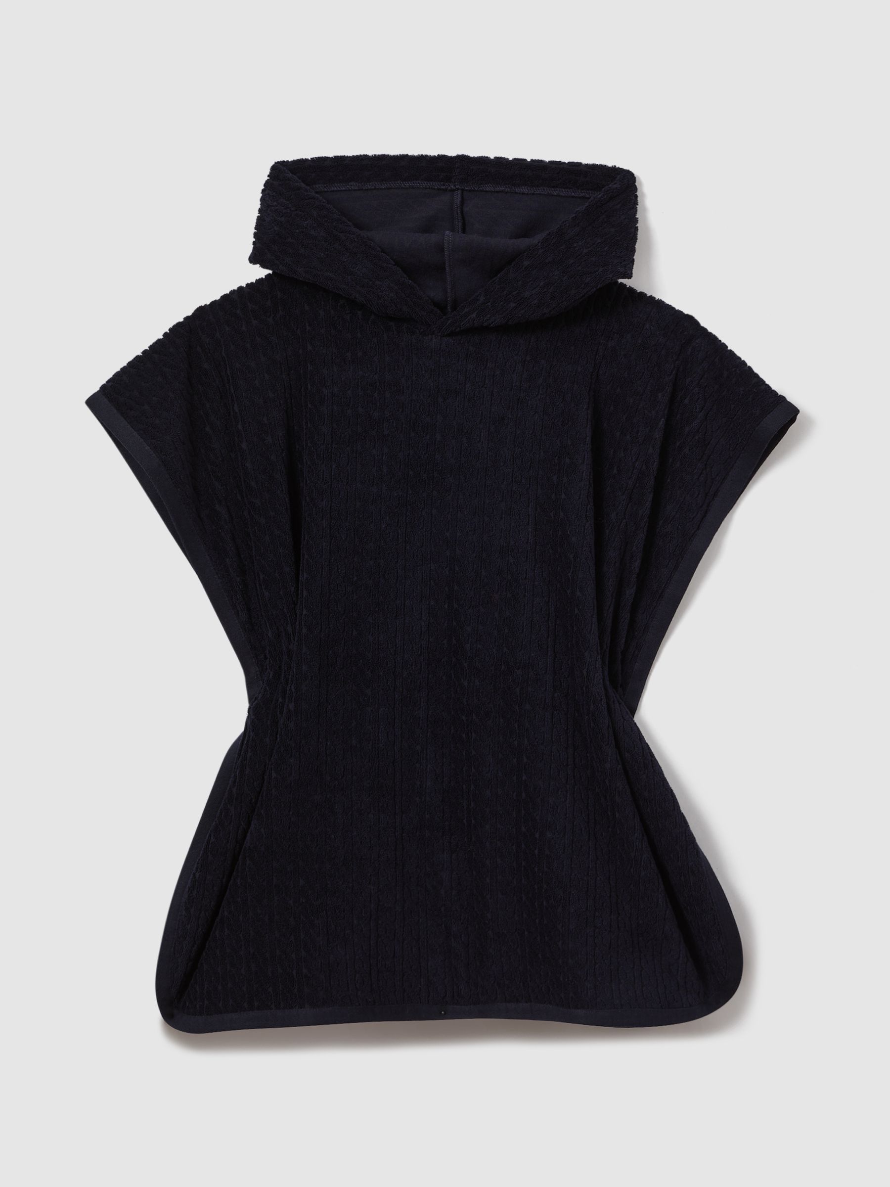 Textured Towelling Hooded Poncho in Navy - Image 2 of 4