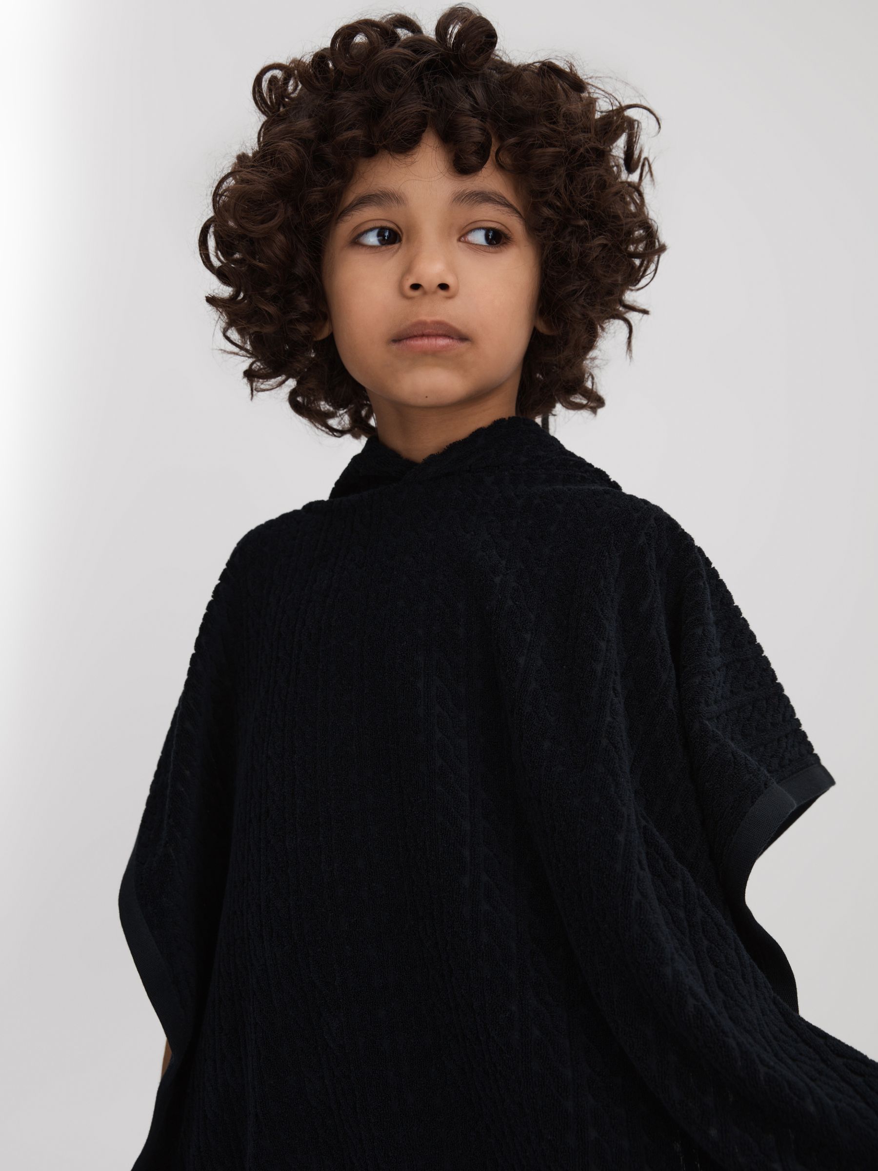 Textured Towelling Hooded Poncho in Navy - Image 3 of 4