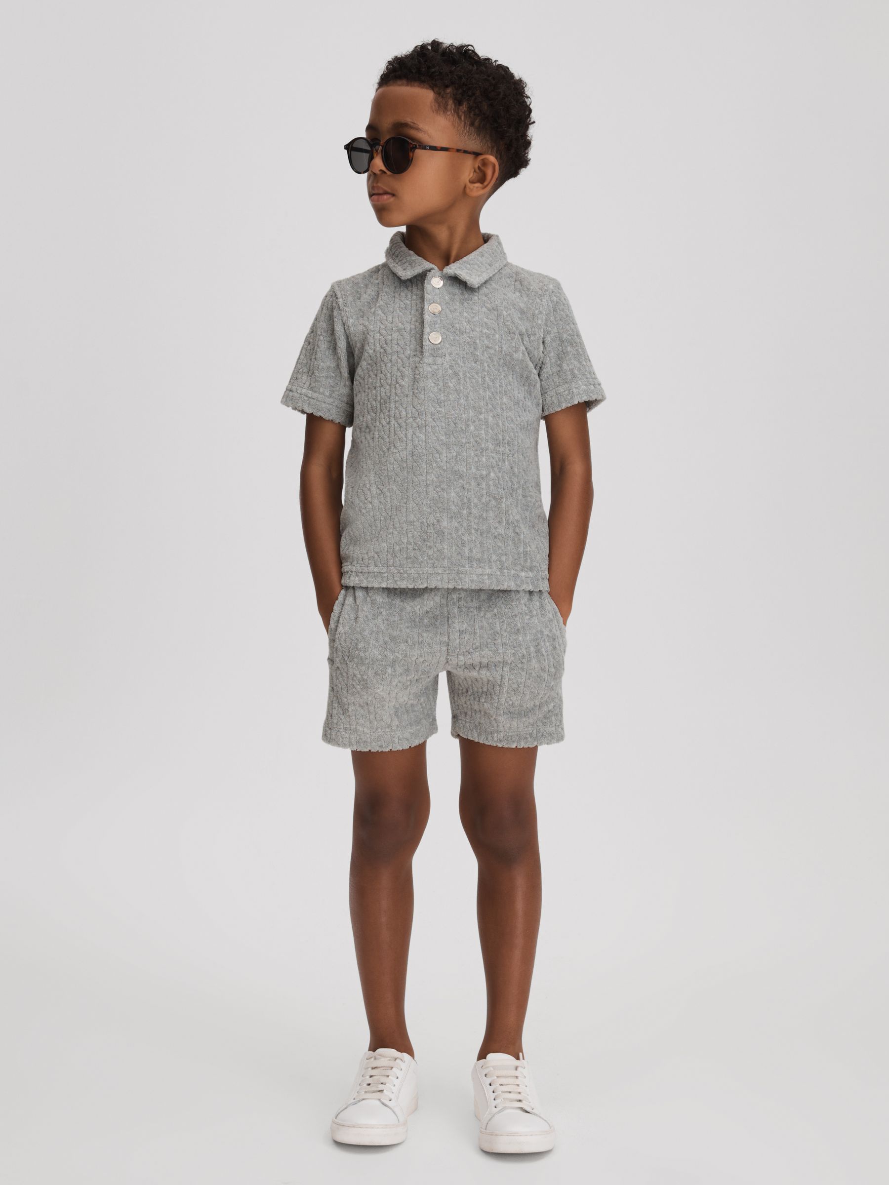 3-9 yrs Towelling Drawstring Shorts in Soft Grey - Image 1 of 4