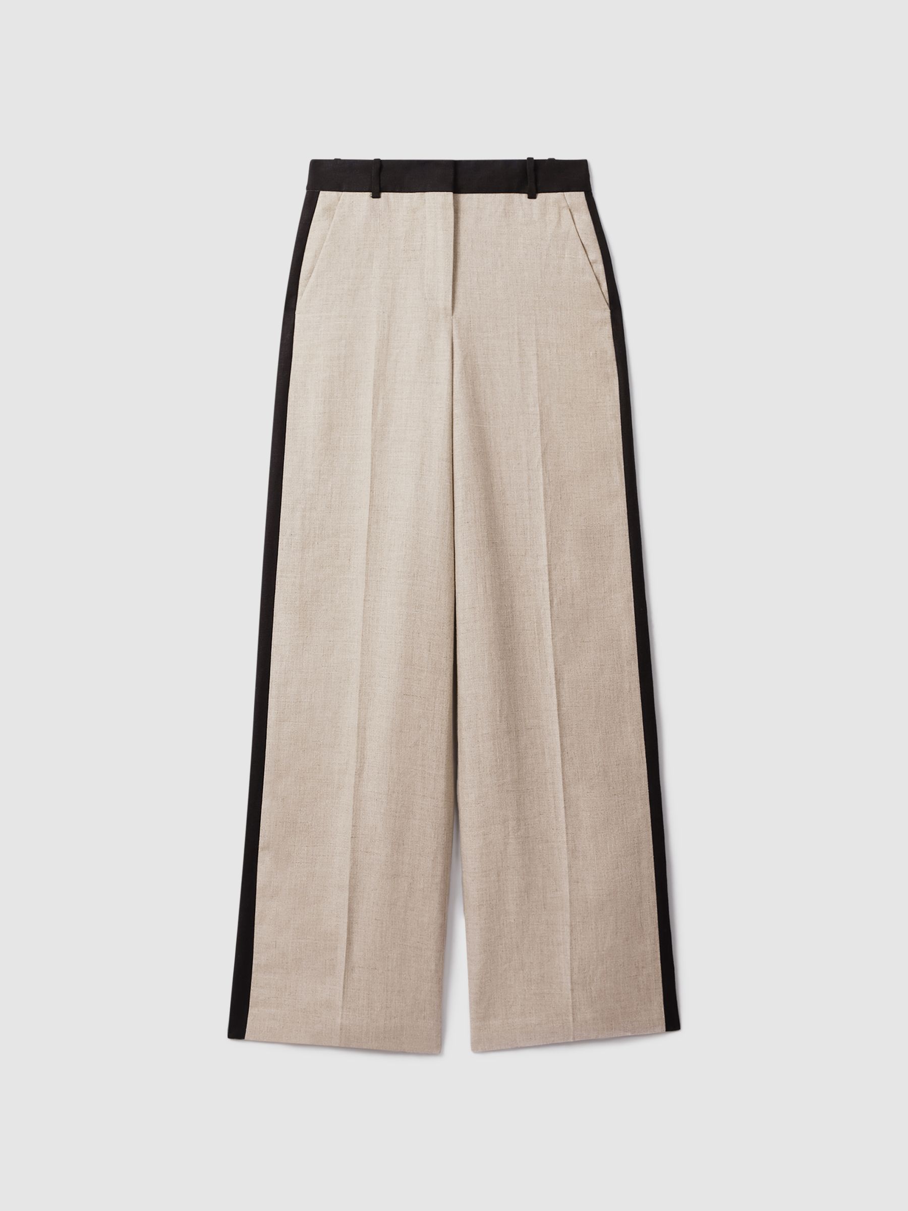 Petite Colourblock Linen Wide Leg Trousers in Neutral - Image 2 of 7