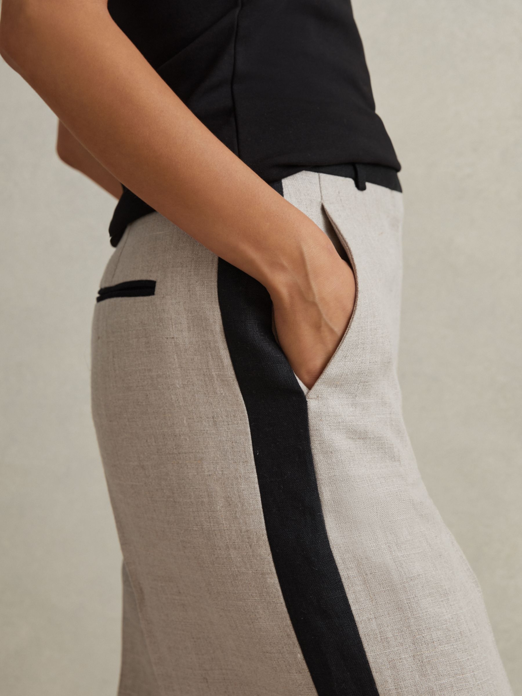 Petite Colourblock Linen Wide Leg Trousers in Neutral - Image 3 of 7