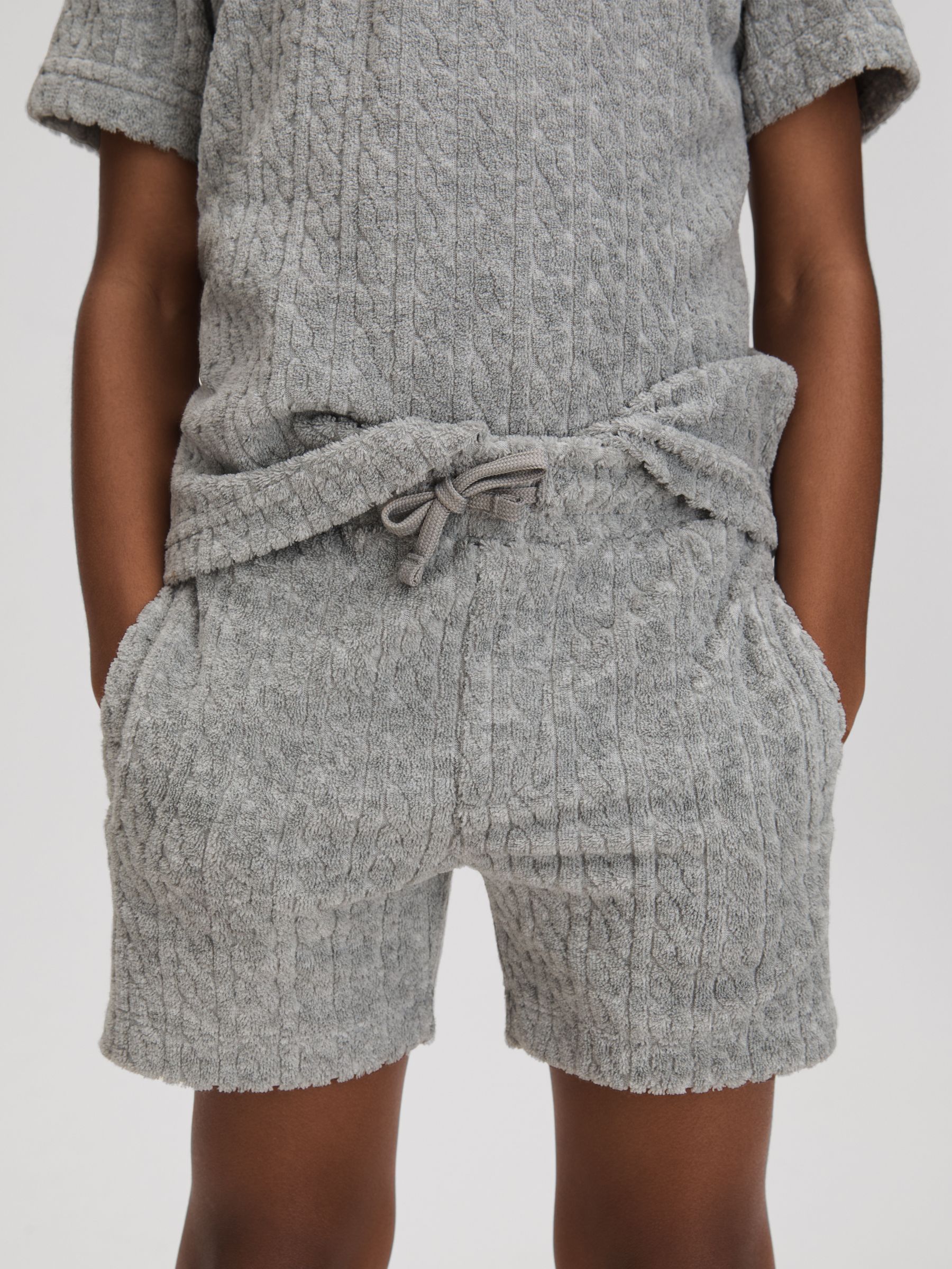 Towelling Drawstring Shorts in Soft Grey - Image 1 of 3 Towelling Drawstring Shorts in Soft Grey - Image 1 of 3