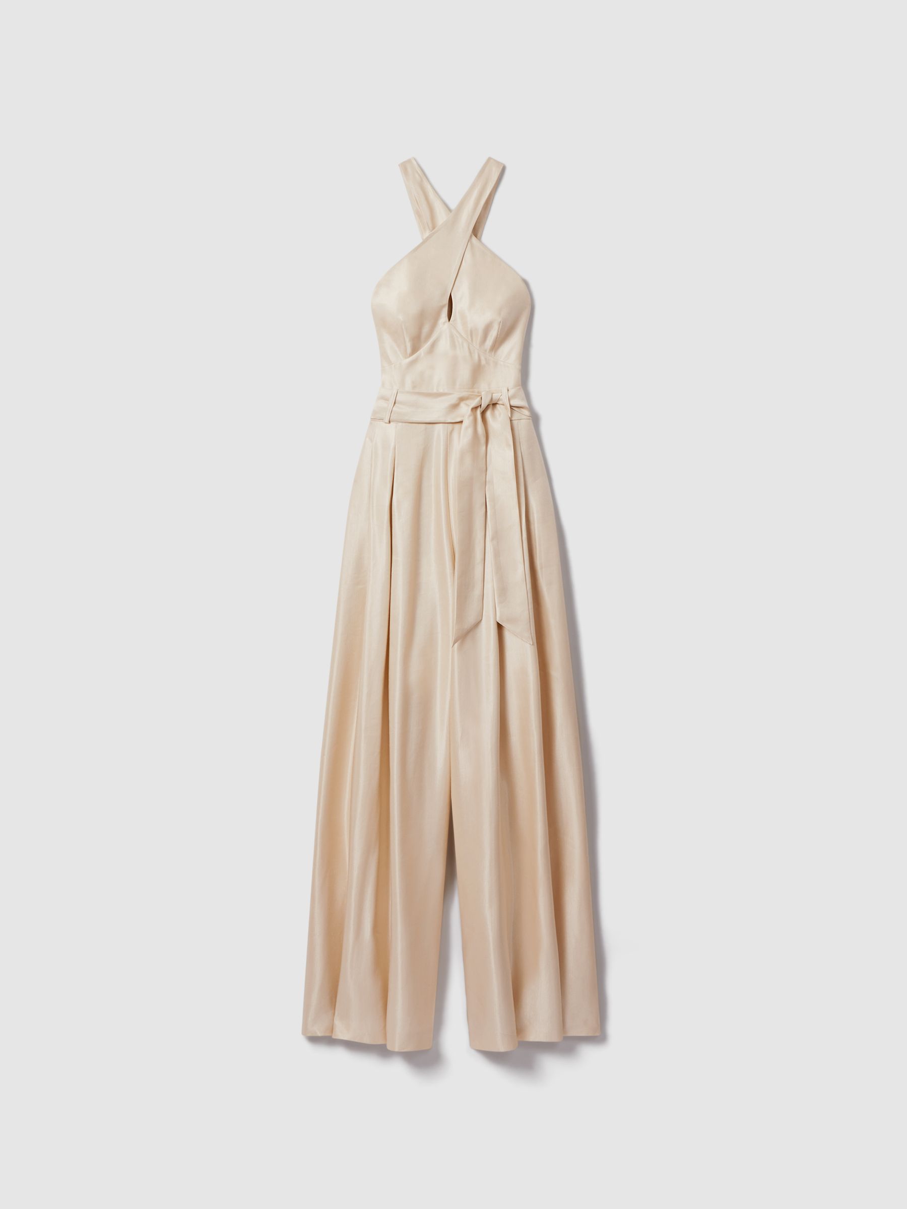 Viscose Linen Wide Leg Jumpsuit in Neutral - Image 2 of 6