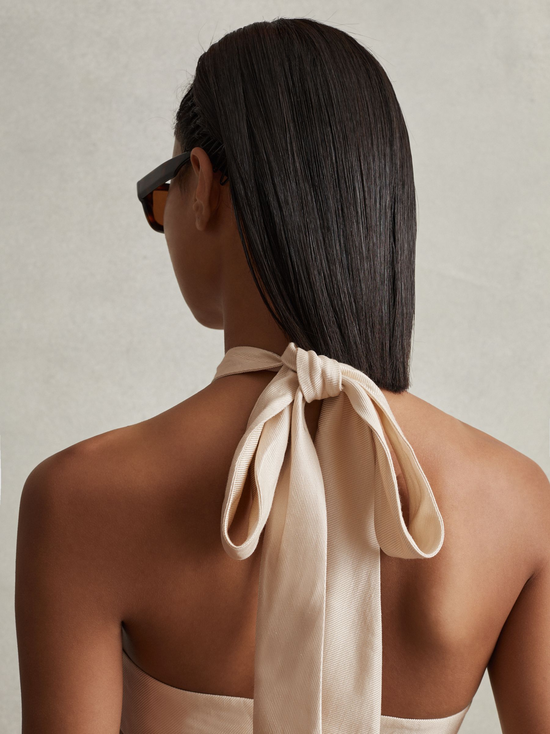 Viscose Linen Wide Leg Jumpsuit in Neutral - Image 4 of 6