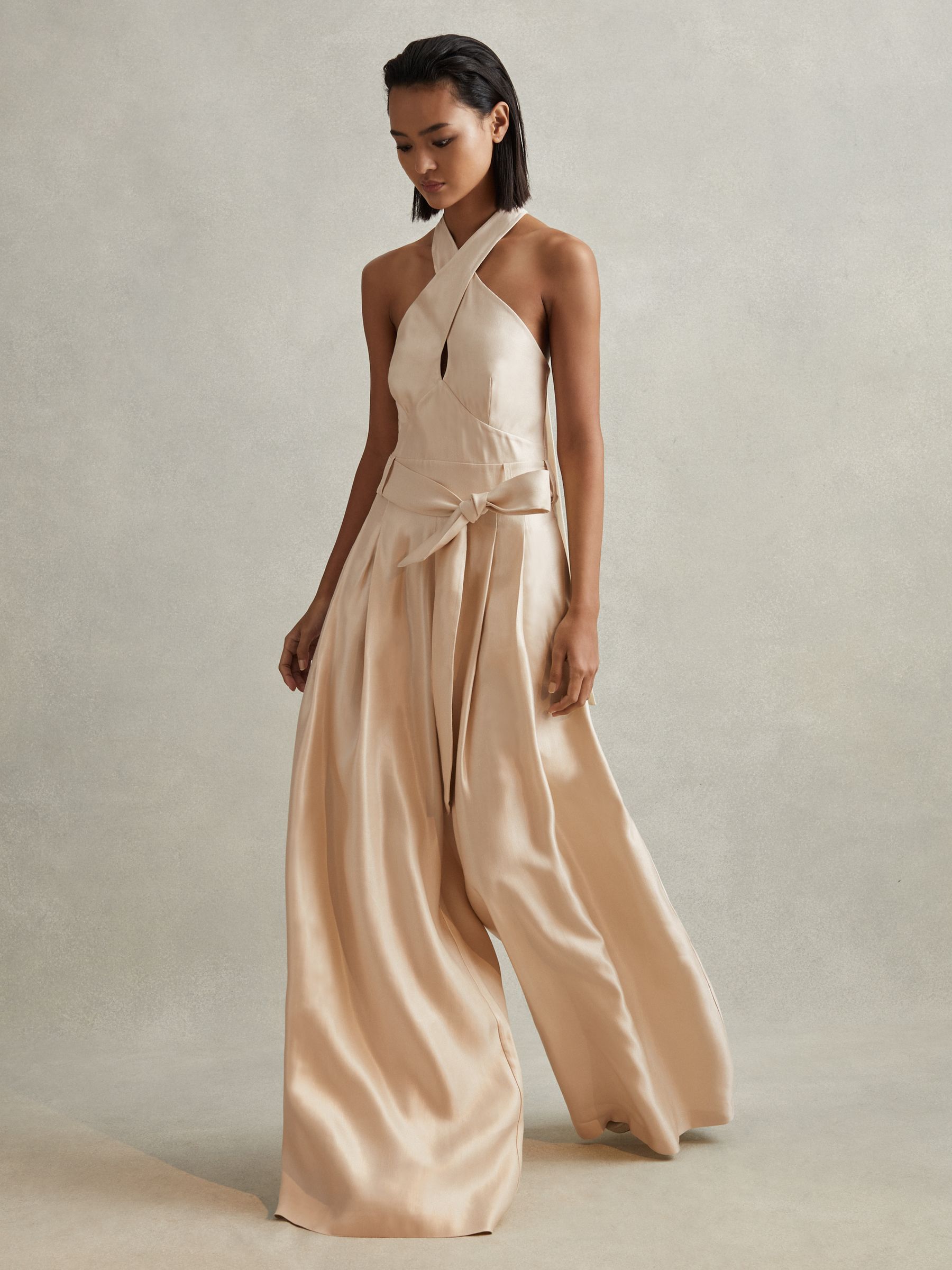 Viscose Linen Wide Leg Jumpsuit in Neutral - Image 5 of 6