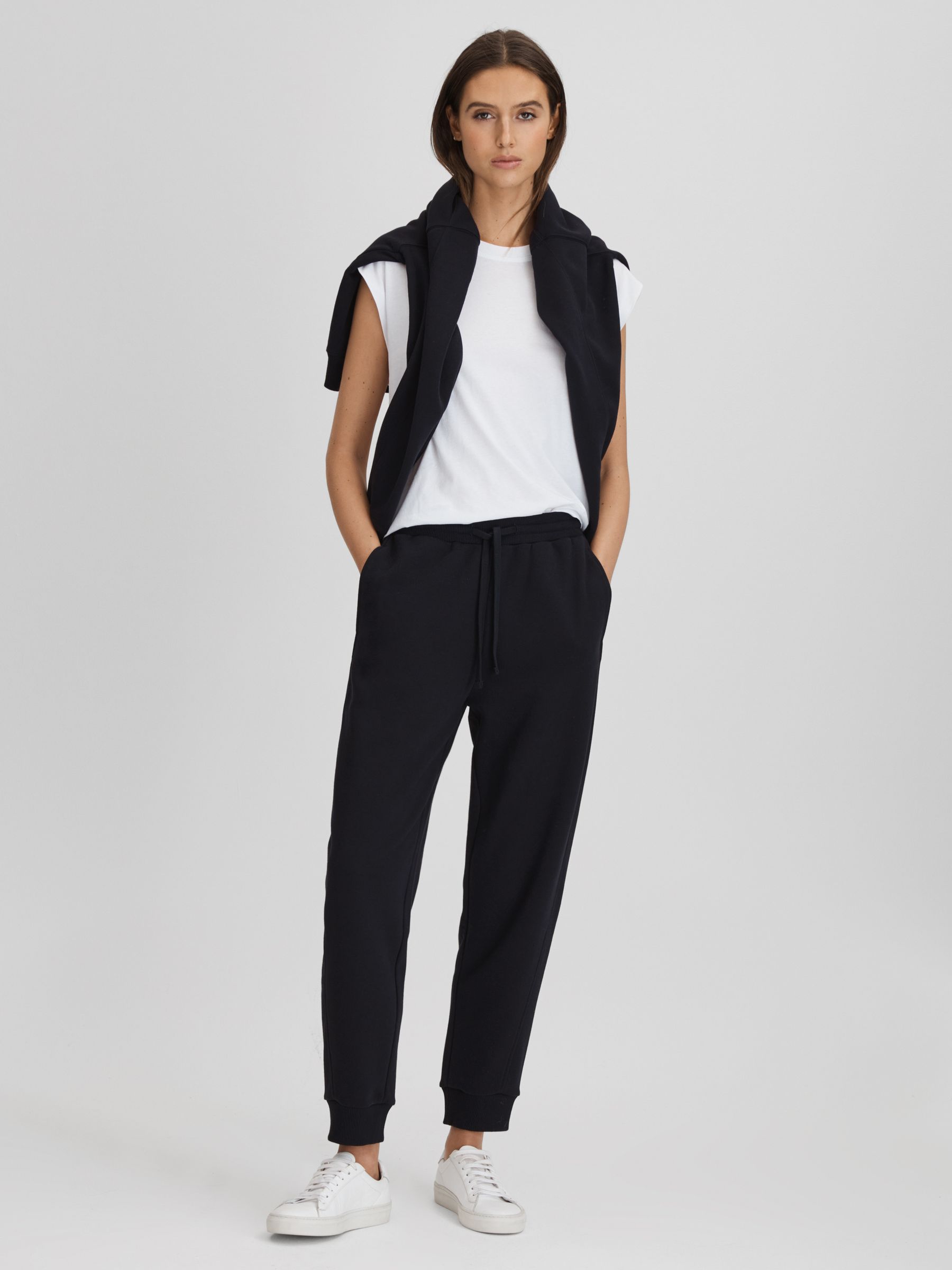 Cotton Blend Drawstring Joggers in Navy - Image 3 of 5