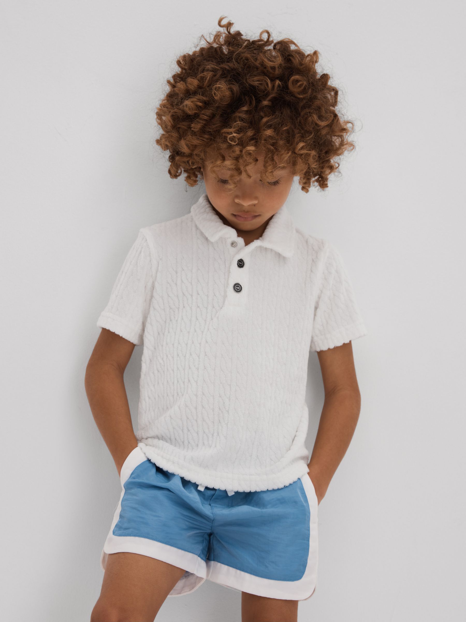 3-9 yrs Towelling Polo Shirt in White - Image 1 of 4