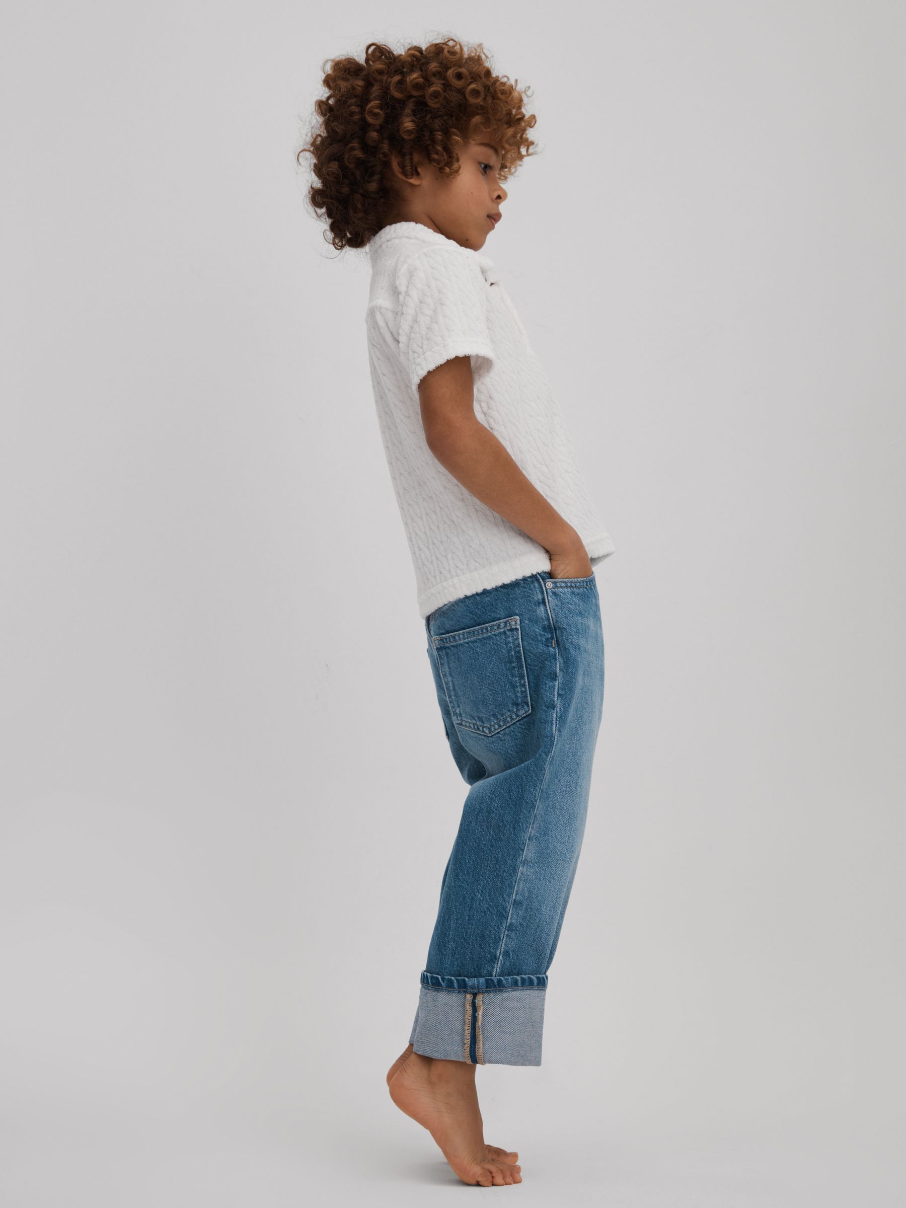 3-9 yrs Towelling Polo Shirt in White - Image 3 of 4