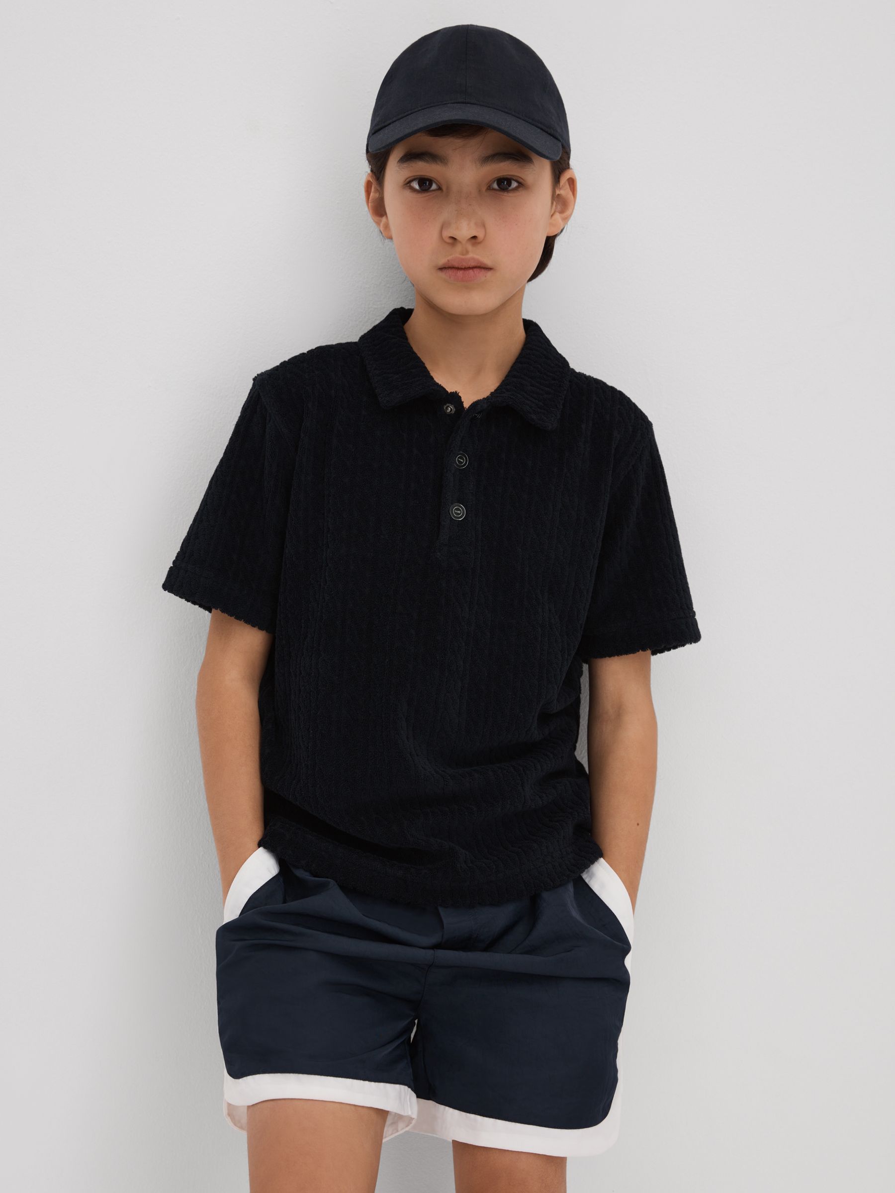 Towelling Polo Shirt in Navy - Image 3 of 4