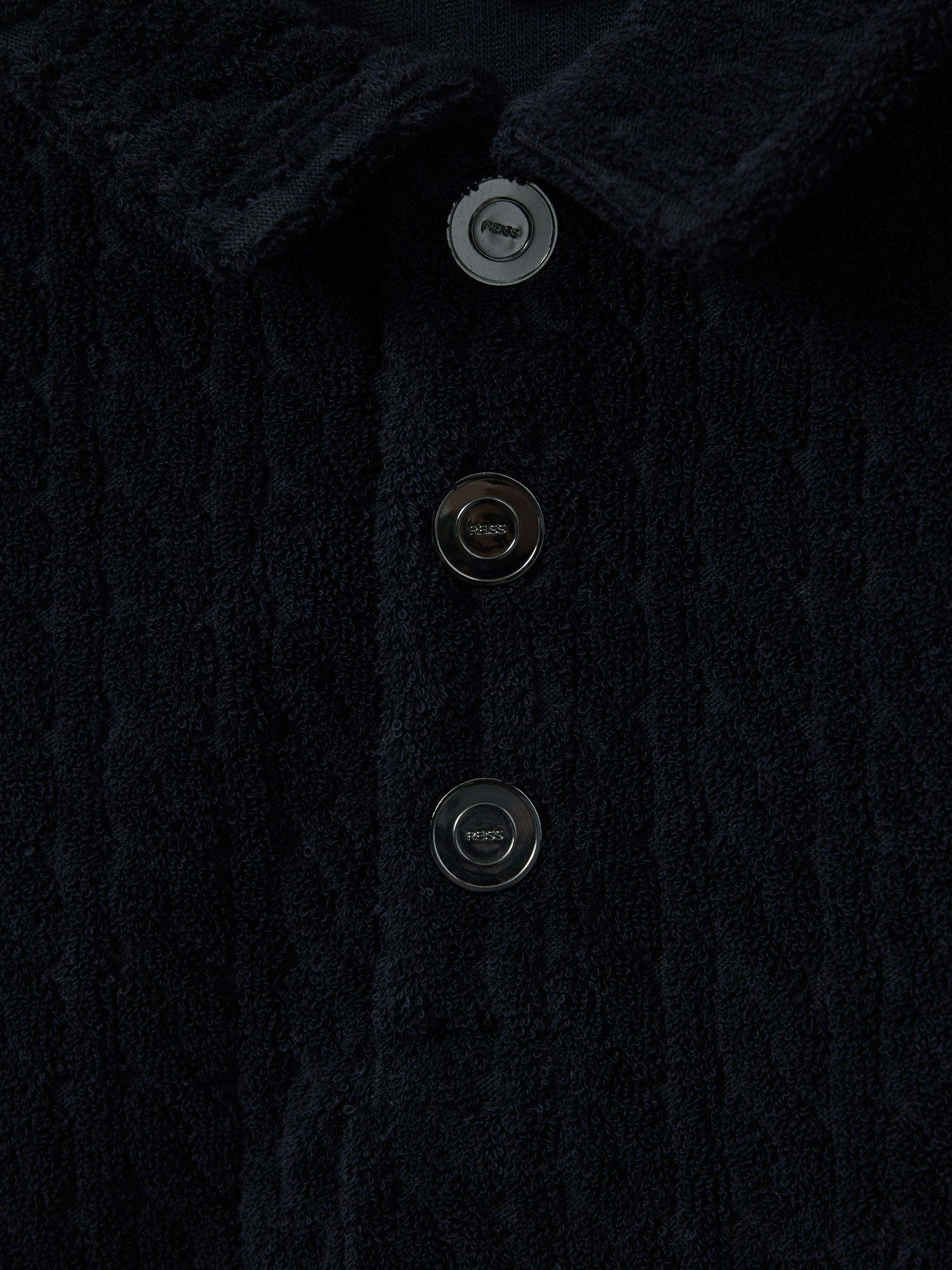 Towelling Polo Shirt in Navy - Image 4 of 4