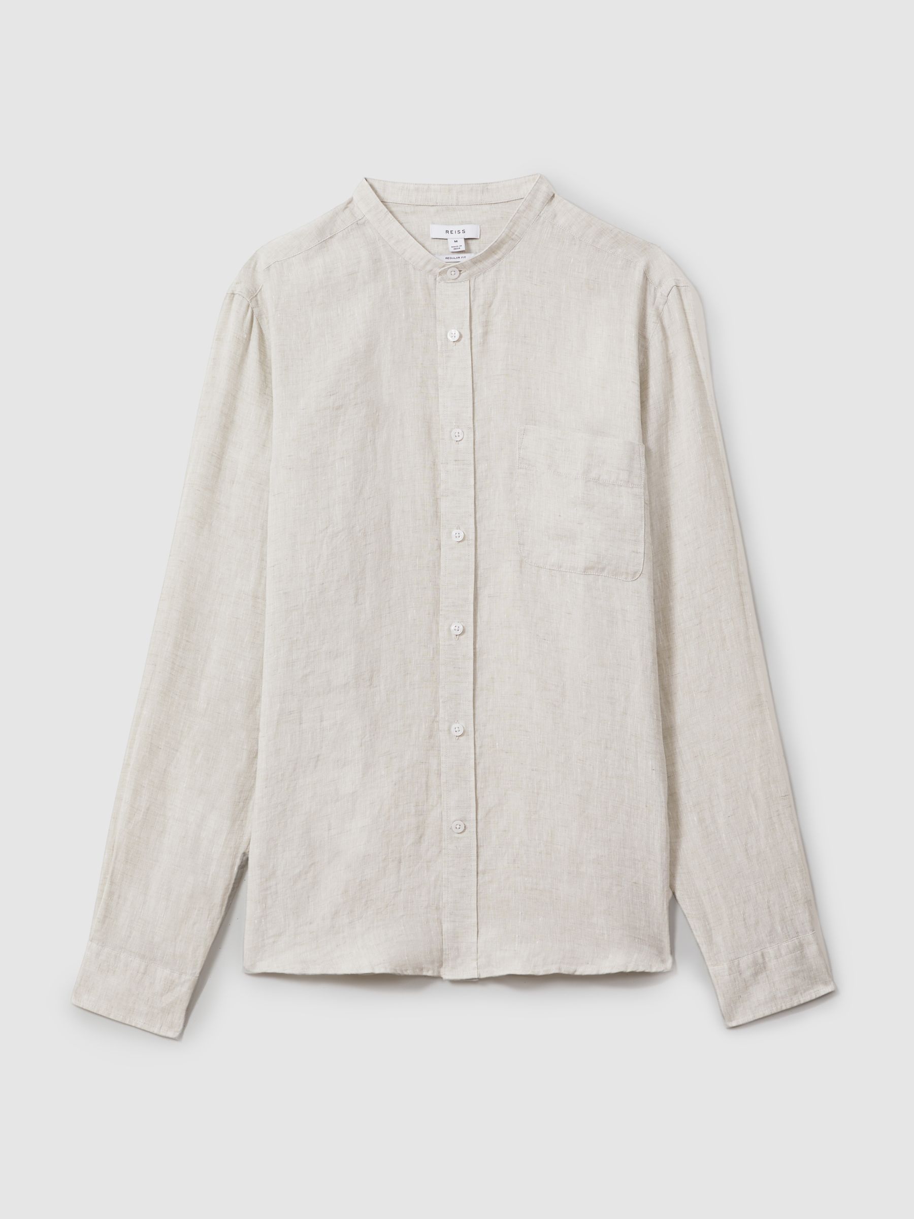 Linen Grandad Collar Shirt in Stone - Image 2 of 6