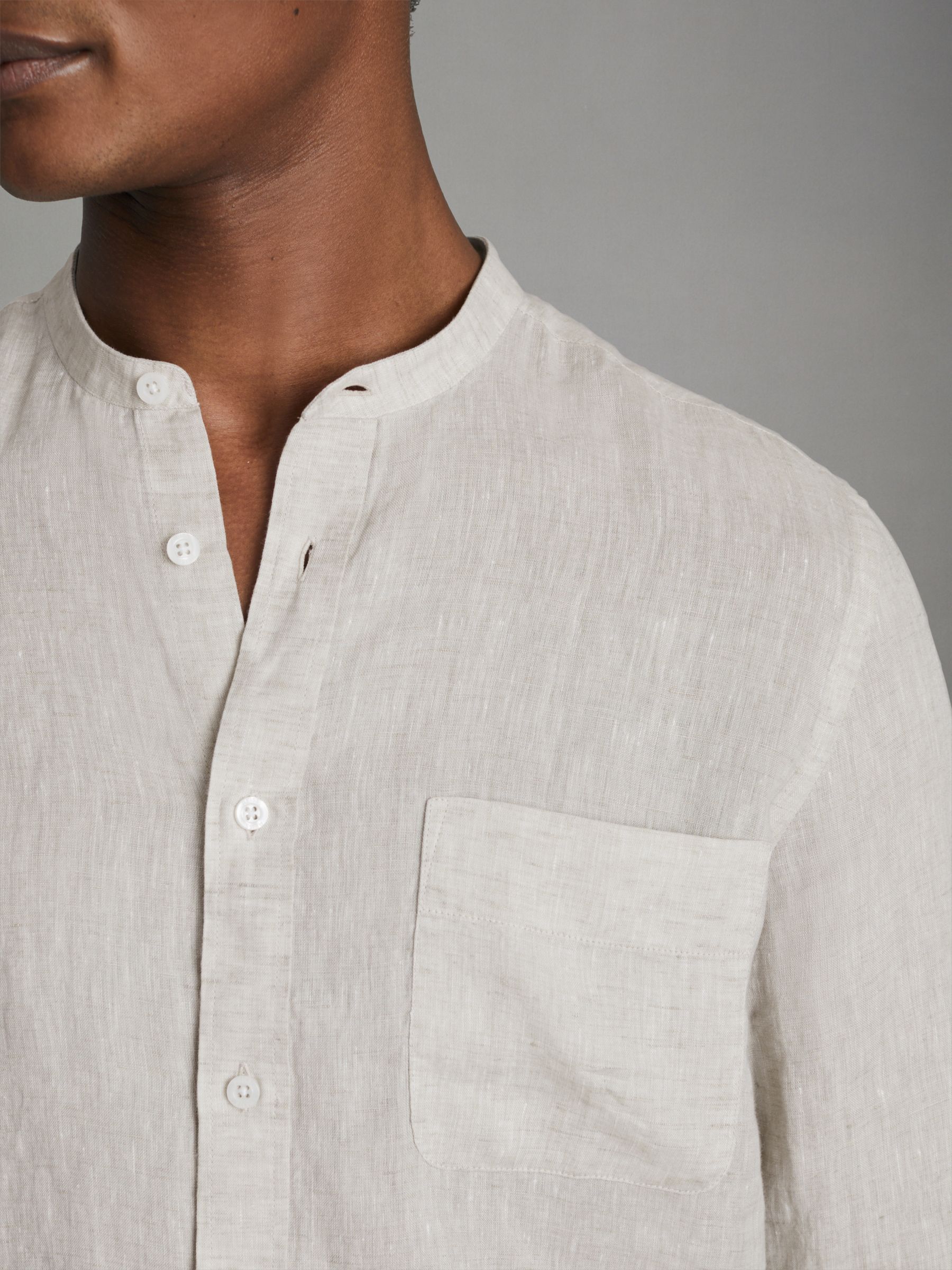 Linen Grandad Collar Shirt in Stone - Image 4 of 6