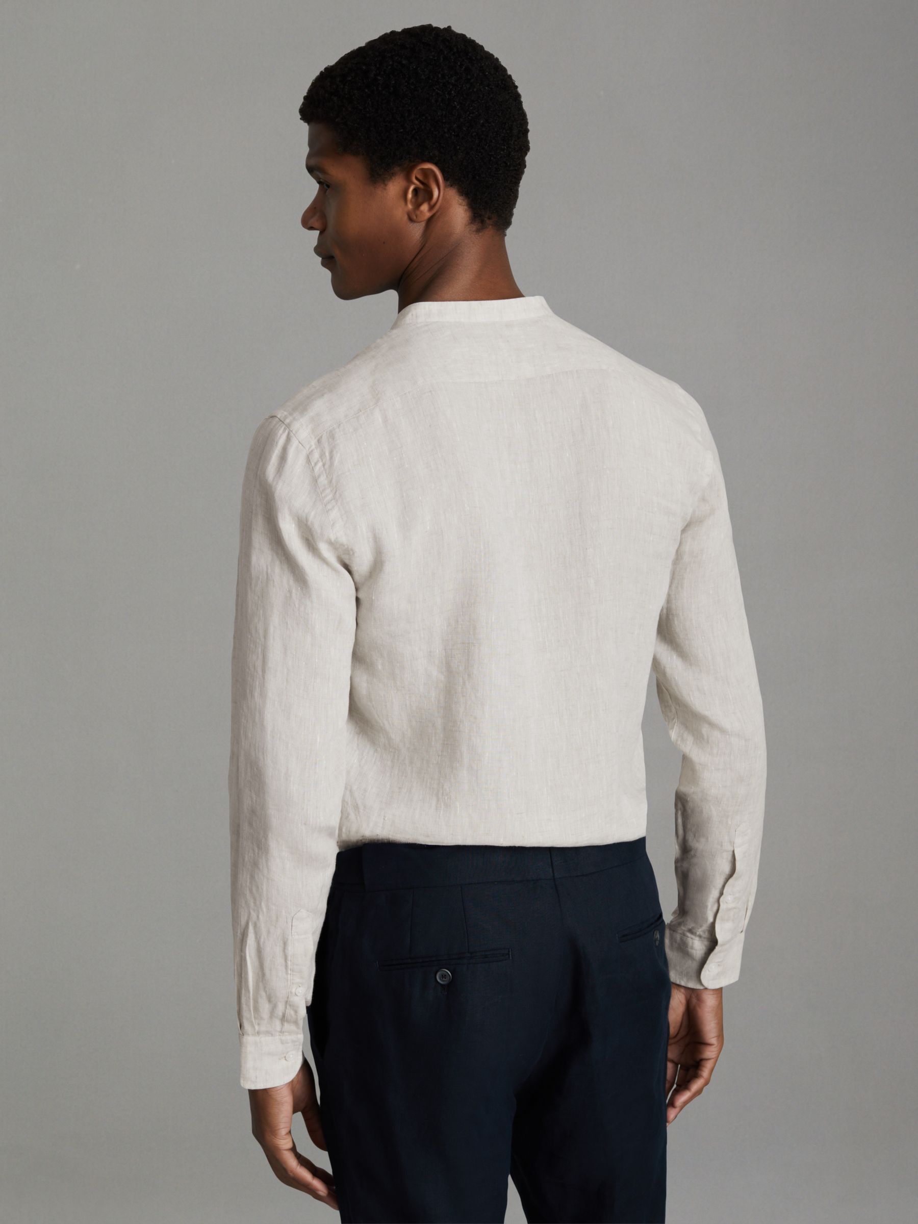 Linen Grandad Collar Shirt in Stone - Image 5 of 6