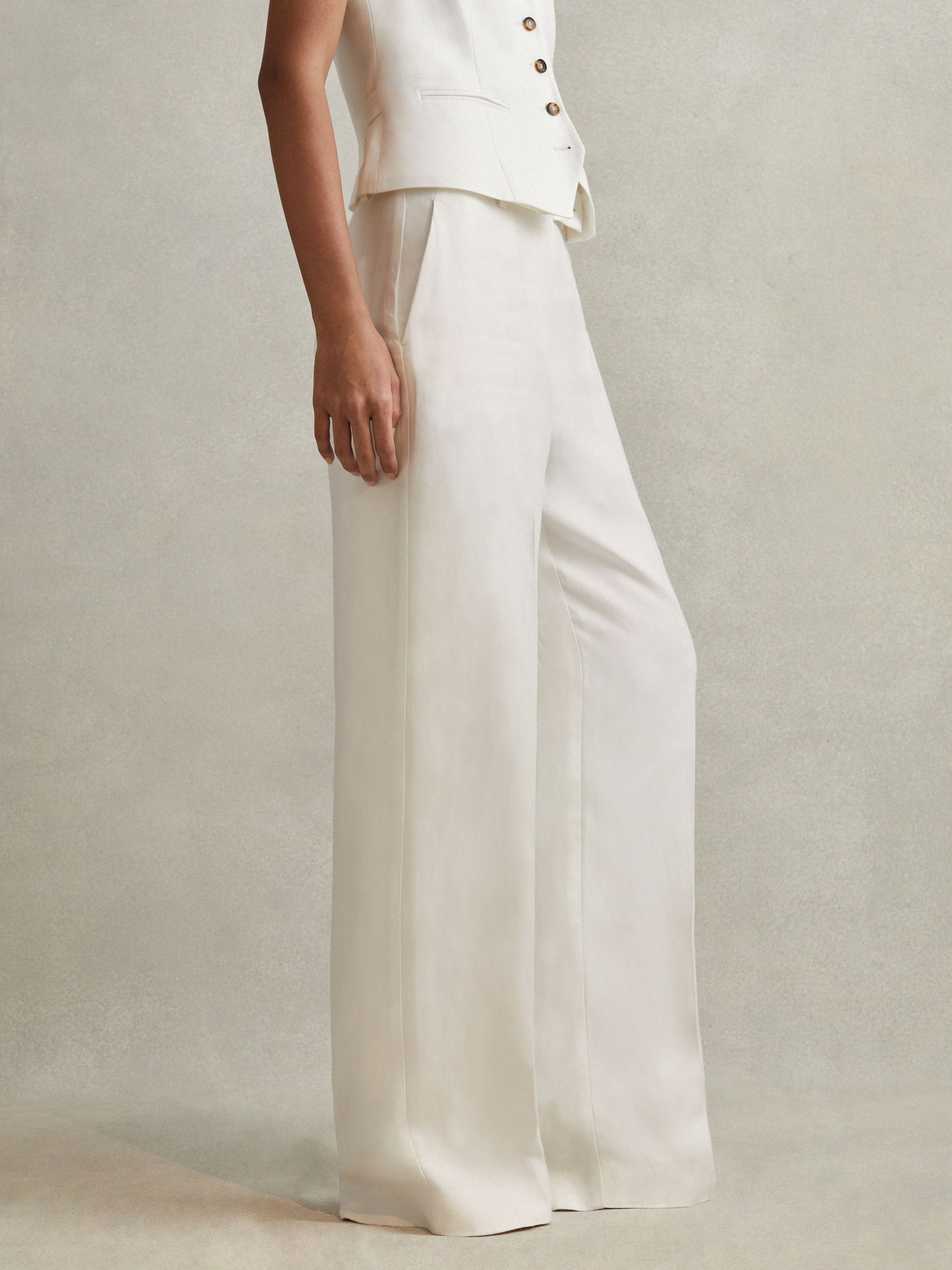 Petite Viscose-Linen Wide Leg Suit Trousers in White - Image 1 of 6