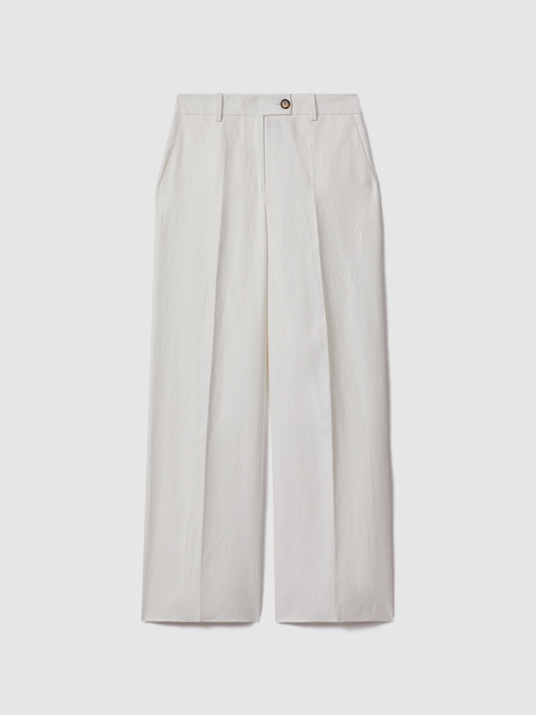 Petite Viscose-Linen Wide Leg Suit Trousers in White - Image 2 of 6
