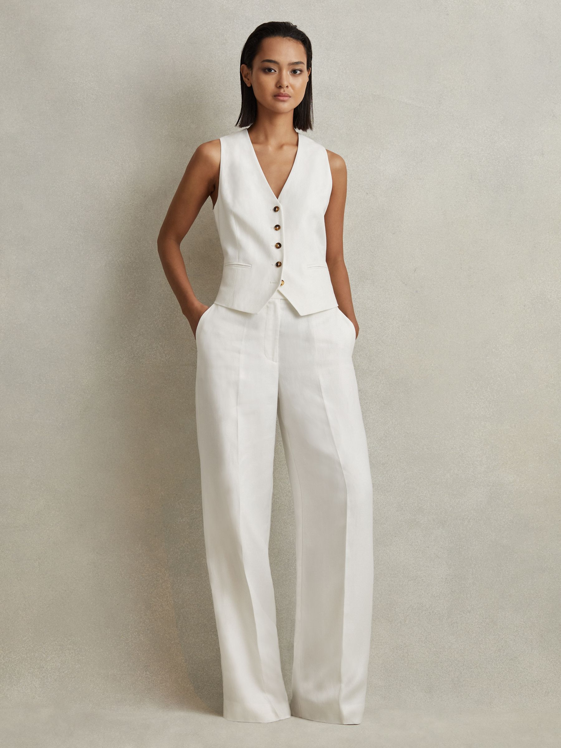 Petite Viscose-Linen Wide Leg Suit Trousers in White - Image 3 of 6