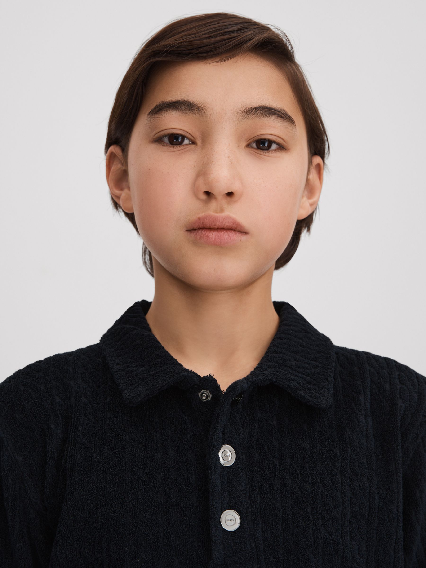 3-9 yrs Towelling Polo Shirt in Navy - Image 3 of 4