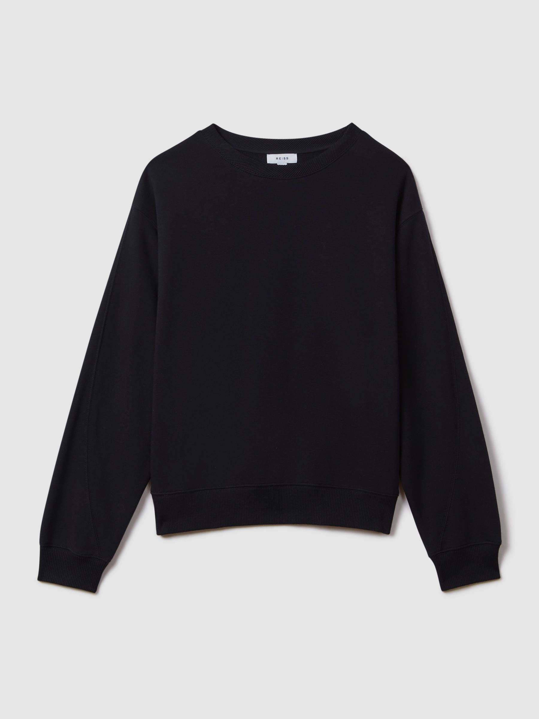 Cotton Blend Crew Neck Sweatshirt in Navy - Image 2 of 5