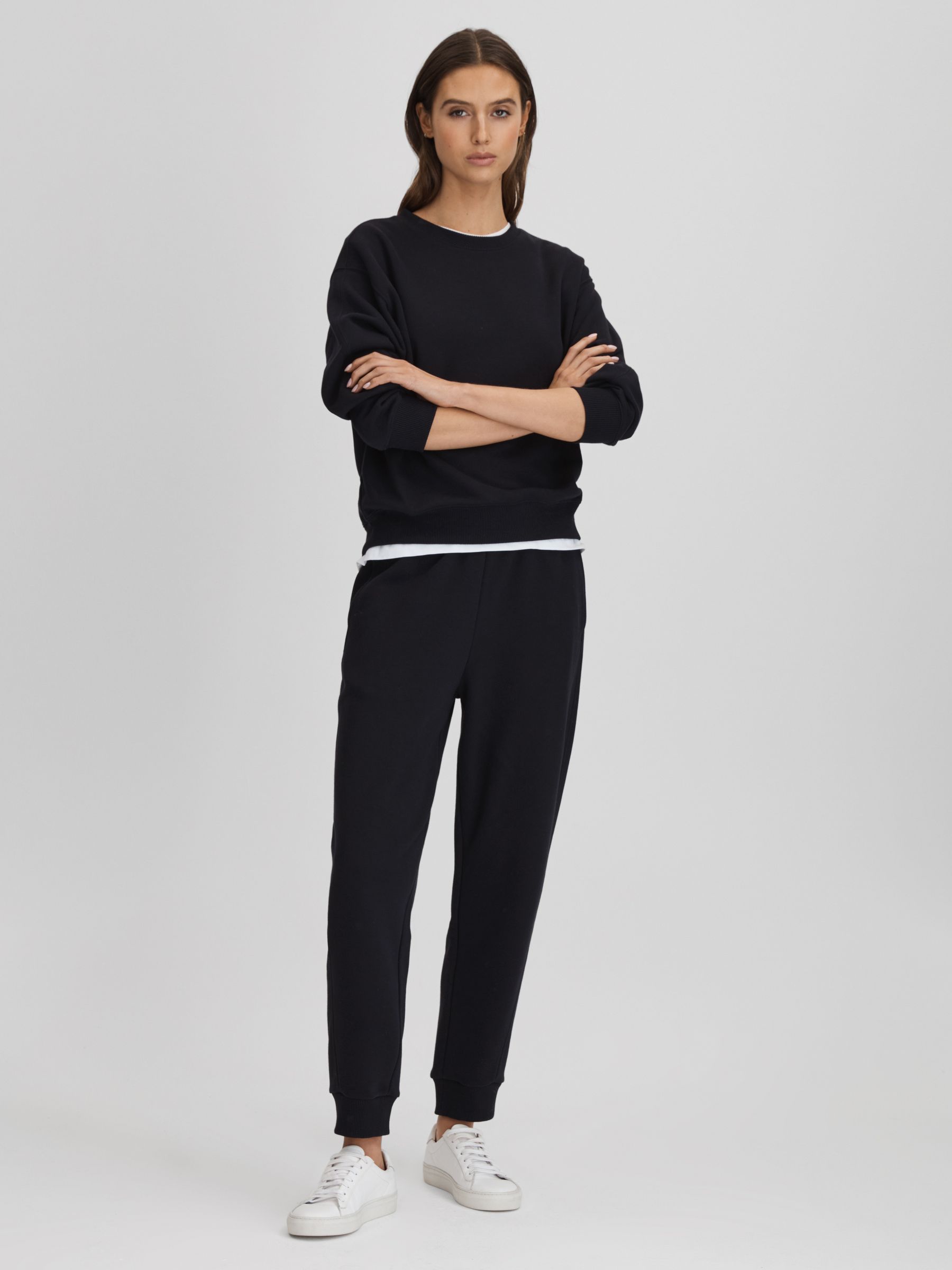 Cotton Blend Crew Neck Sweatshirt in Navy - Image 3 of 5