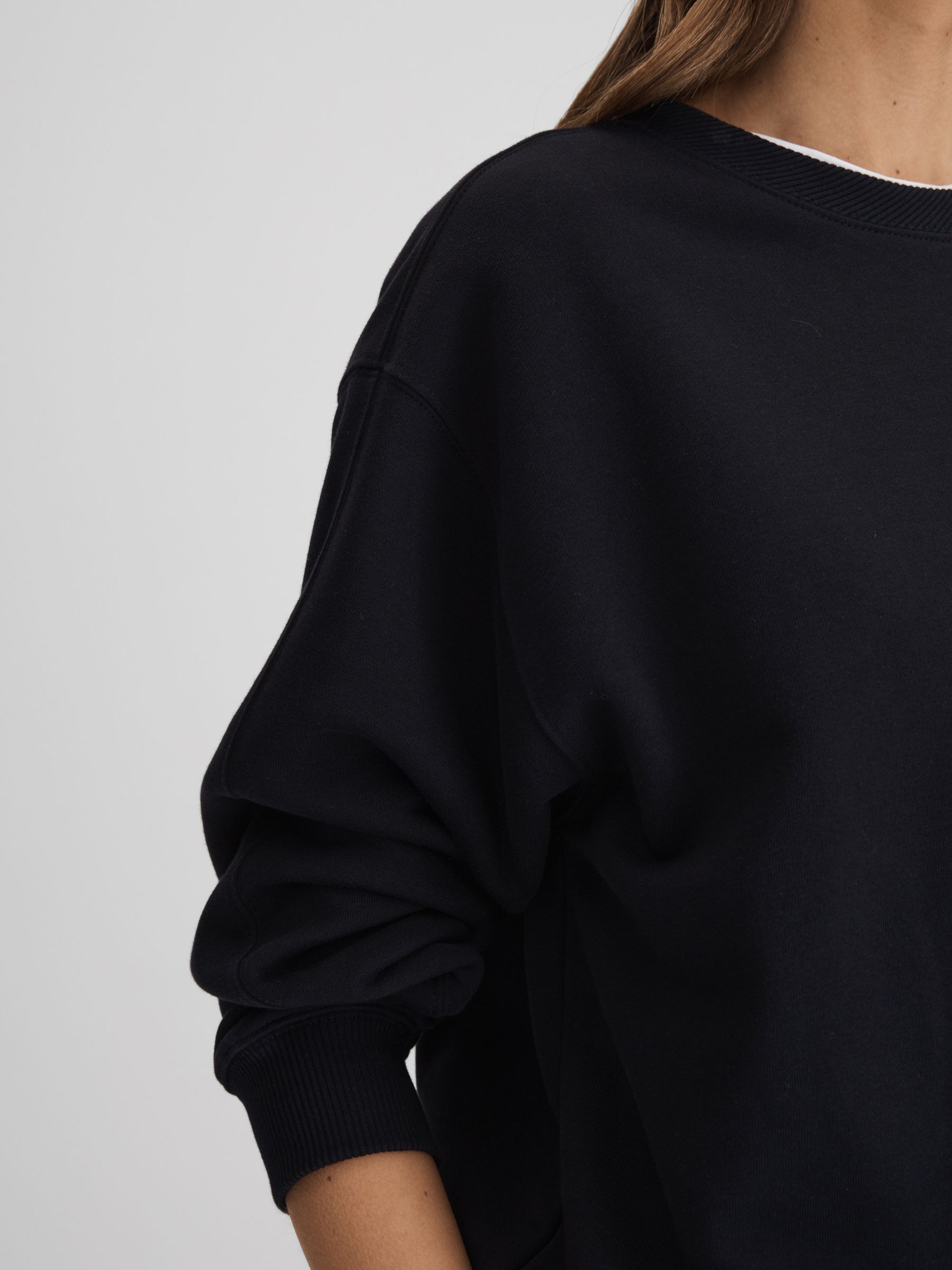 Cotton Blend Crew Neck Sweatshirt in Navy - Image 4 of 5