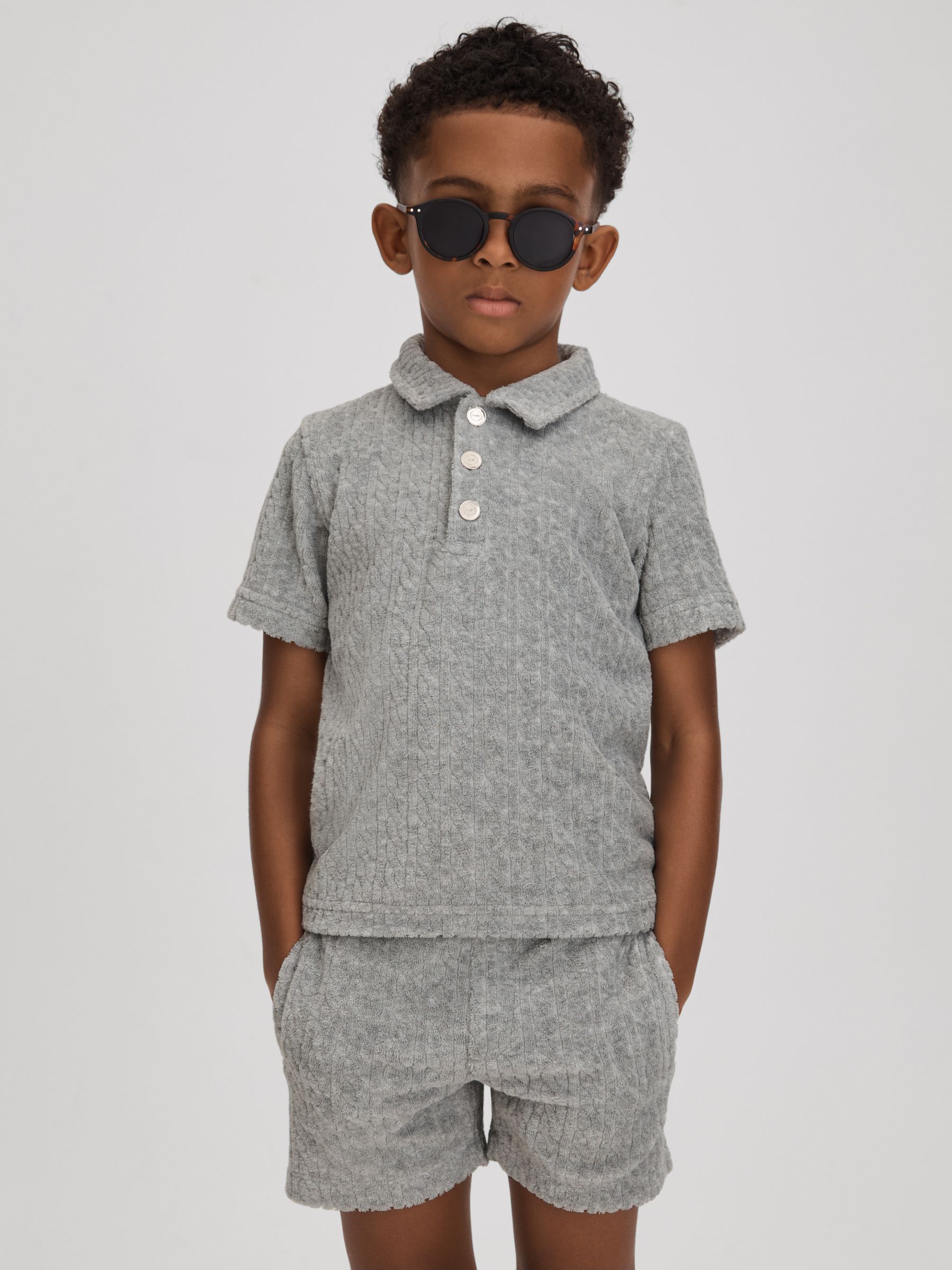 Senior Towelling Polo Shirt in Soft Grey - Image 3 of 4