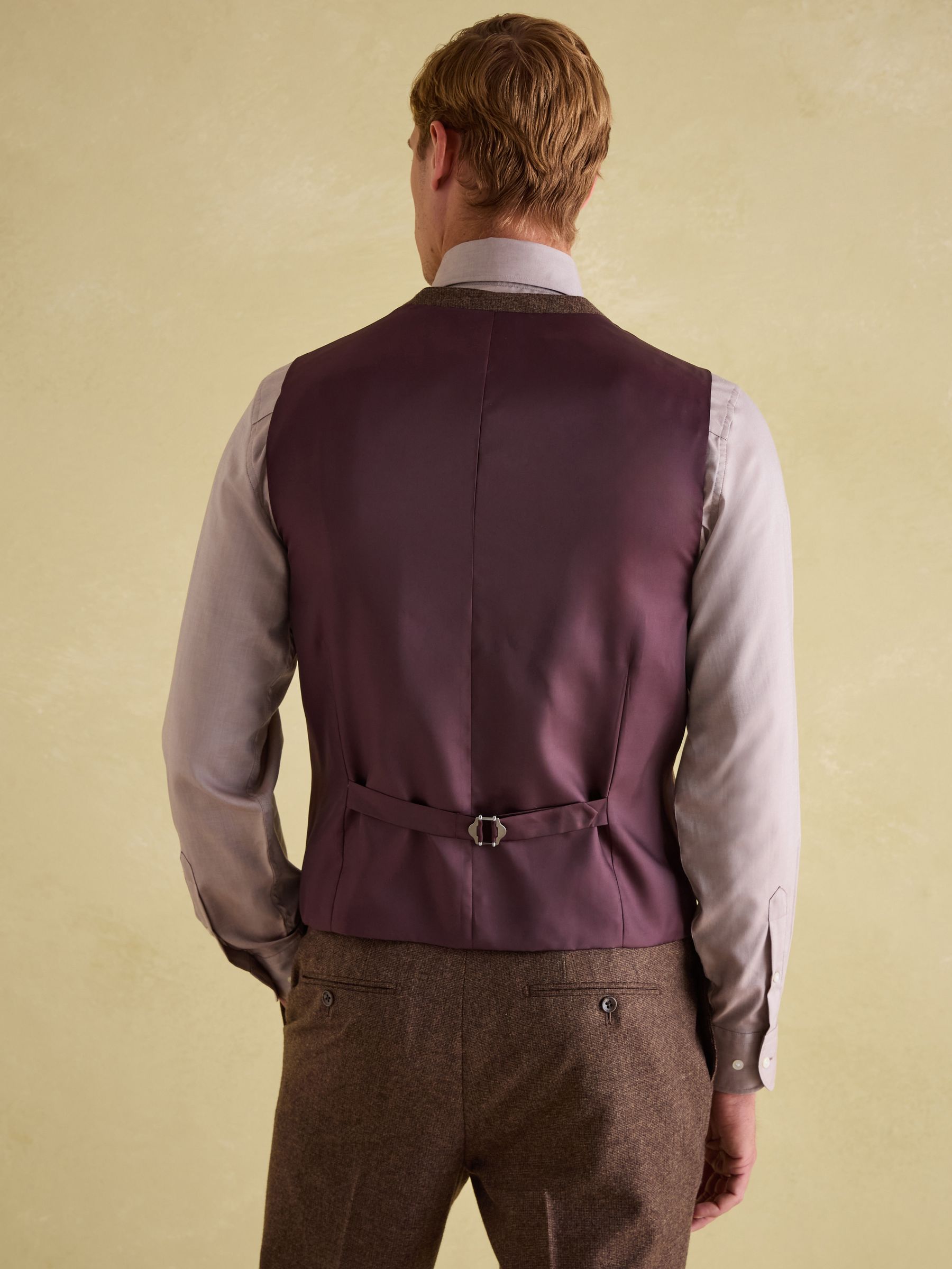 Brown Slim Fit Texture Suit Waistcoat - Image 2 of 5