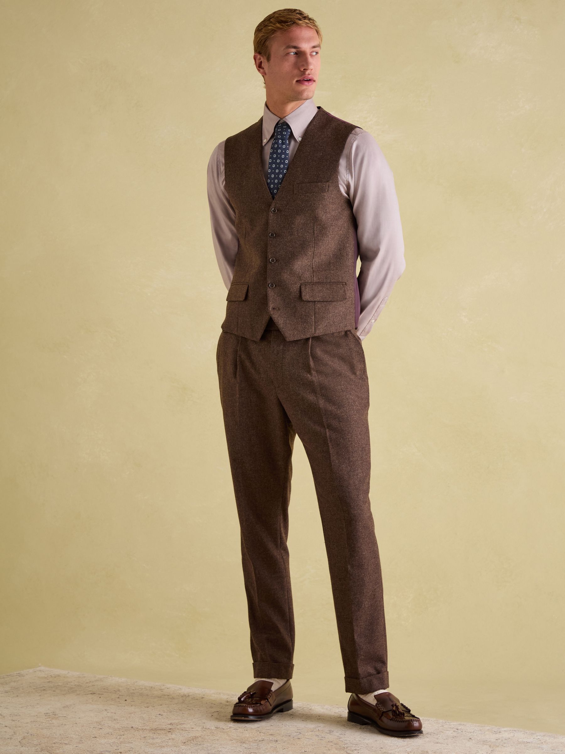 Brown Slim Fit Texture Suit Waistcoat - Image 3 of 5