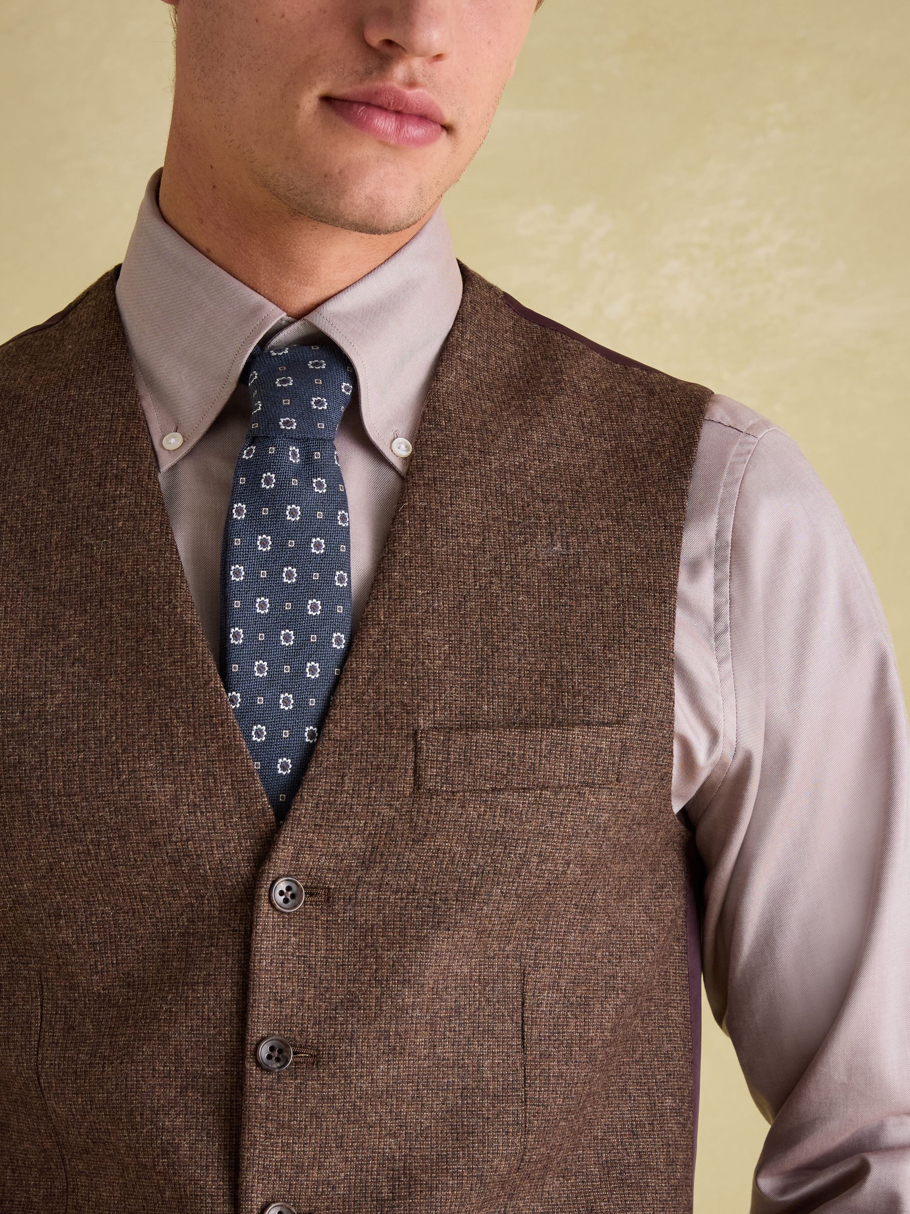 Brown Slim Fit Texture Suit Waistcoat - Image 4 of 5