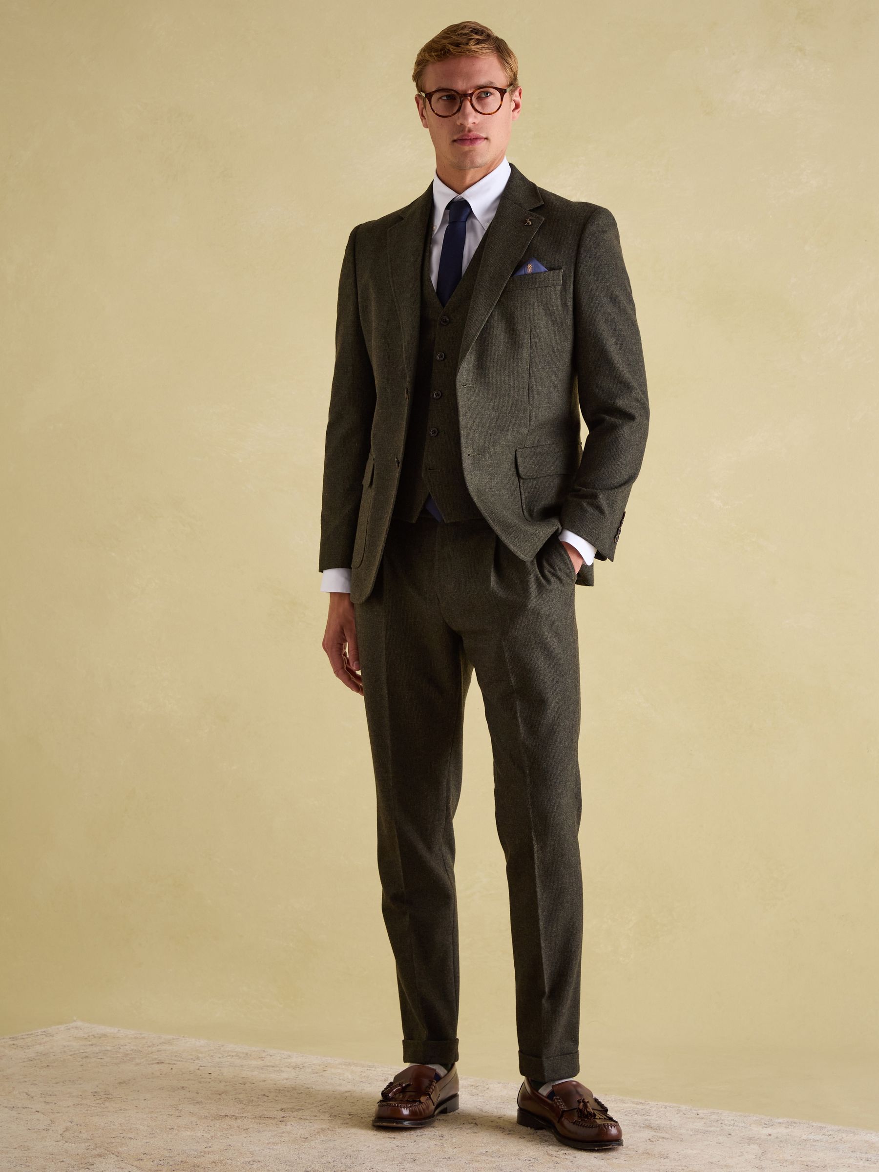 Green Slim Fit Texture Suit Waistcoat - Image 3 of 5