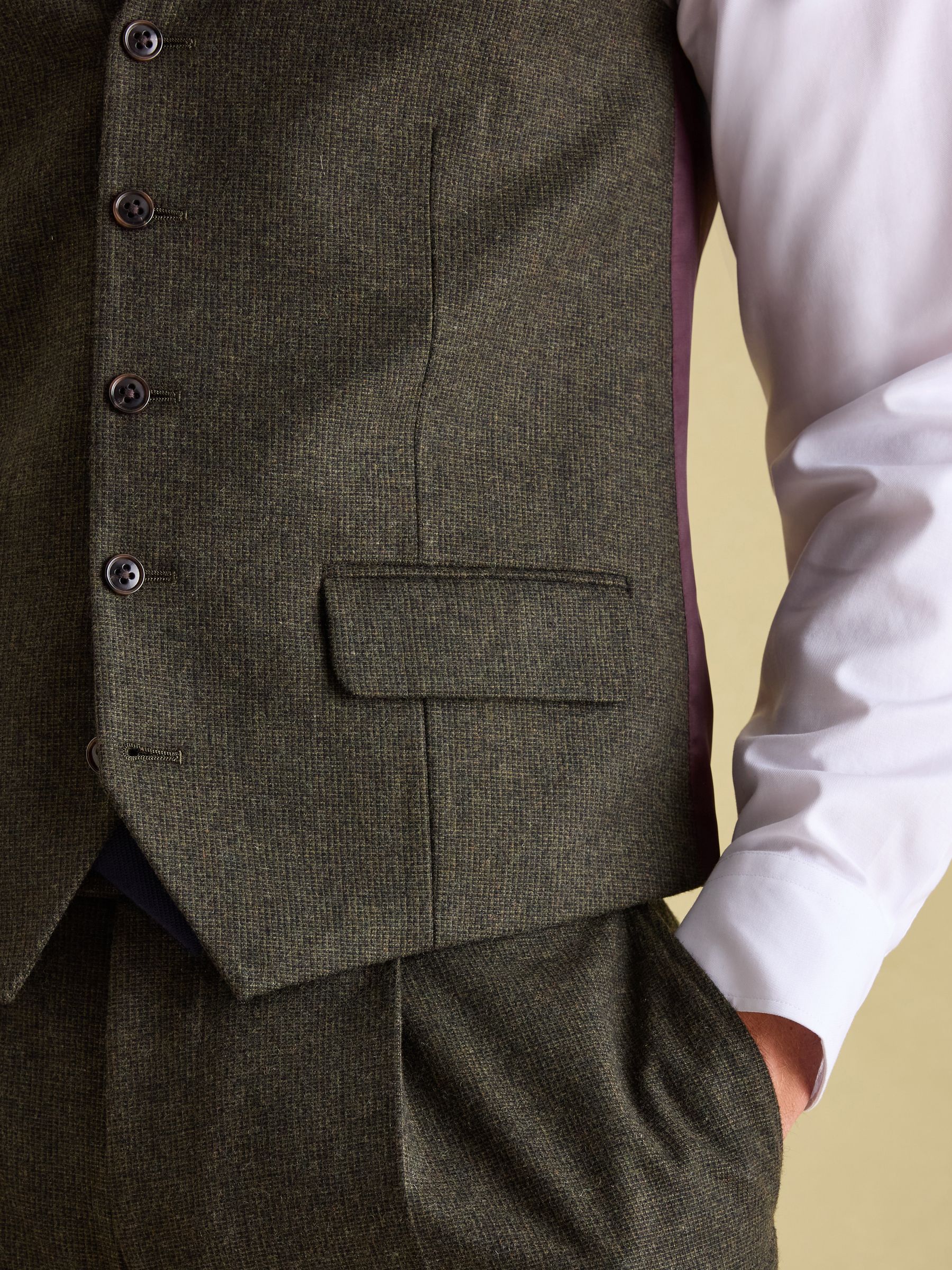 Green Slim Fit Texture Suit Waistcoat - Image 4 of 5