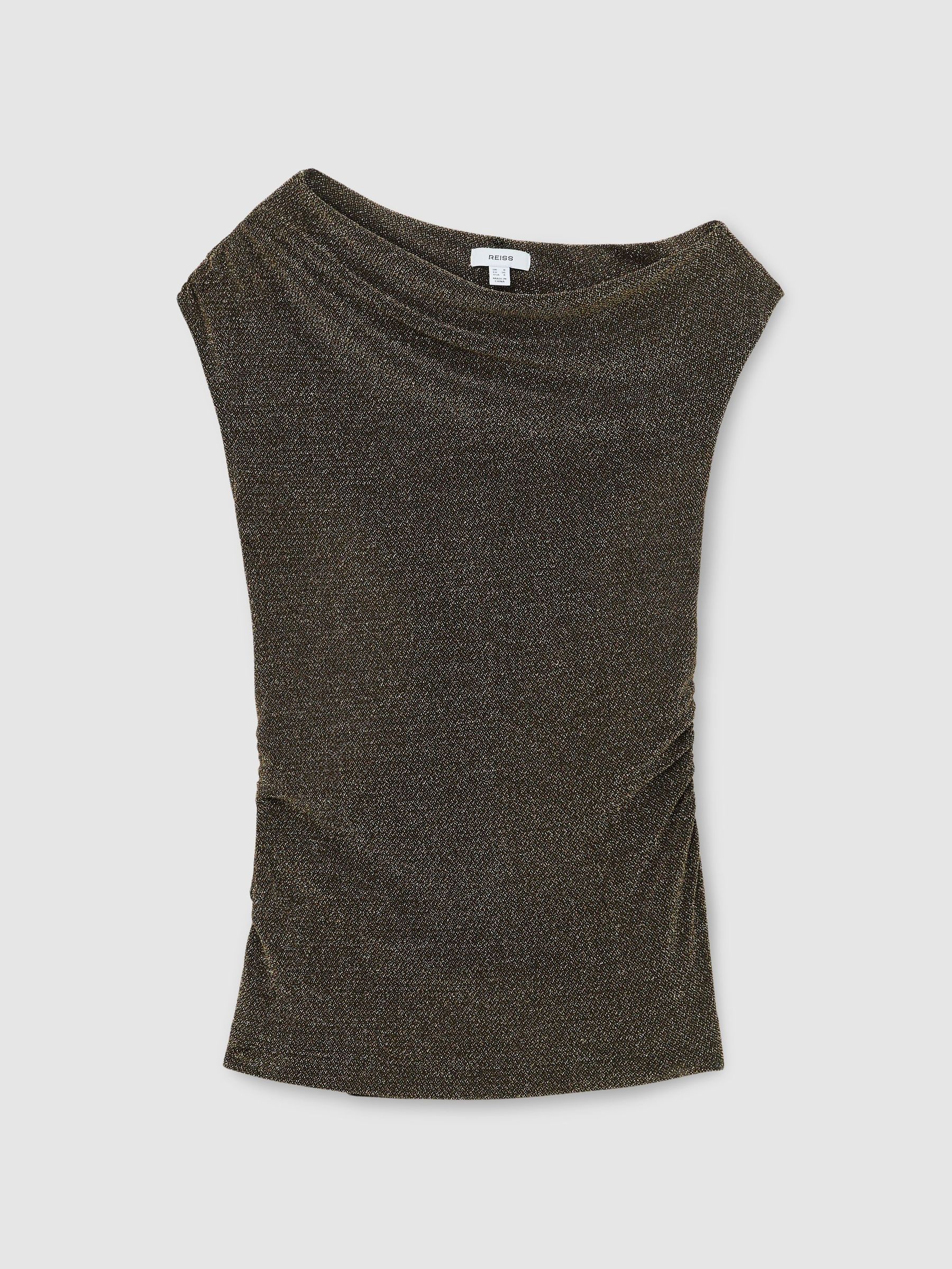 Metallic-Thread Off-Shoulder Top in Gold - Image 2 of 6 Metallic-Thread Off-Shoulder Top in Gold - Image 2 of 6