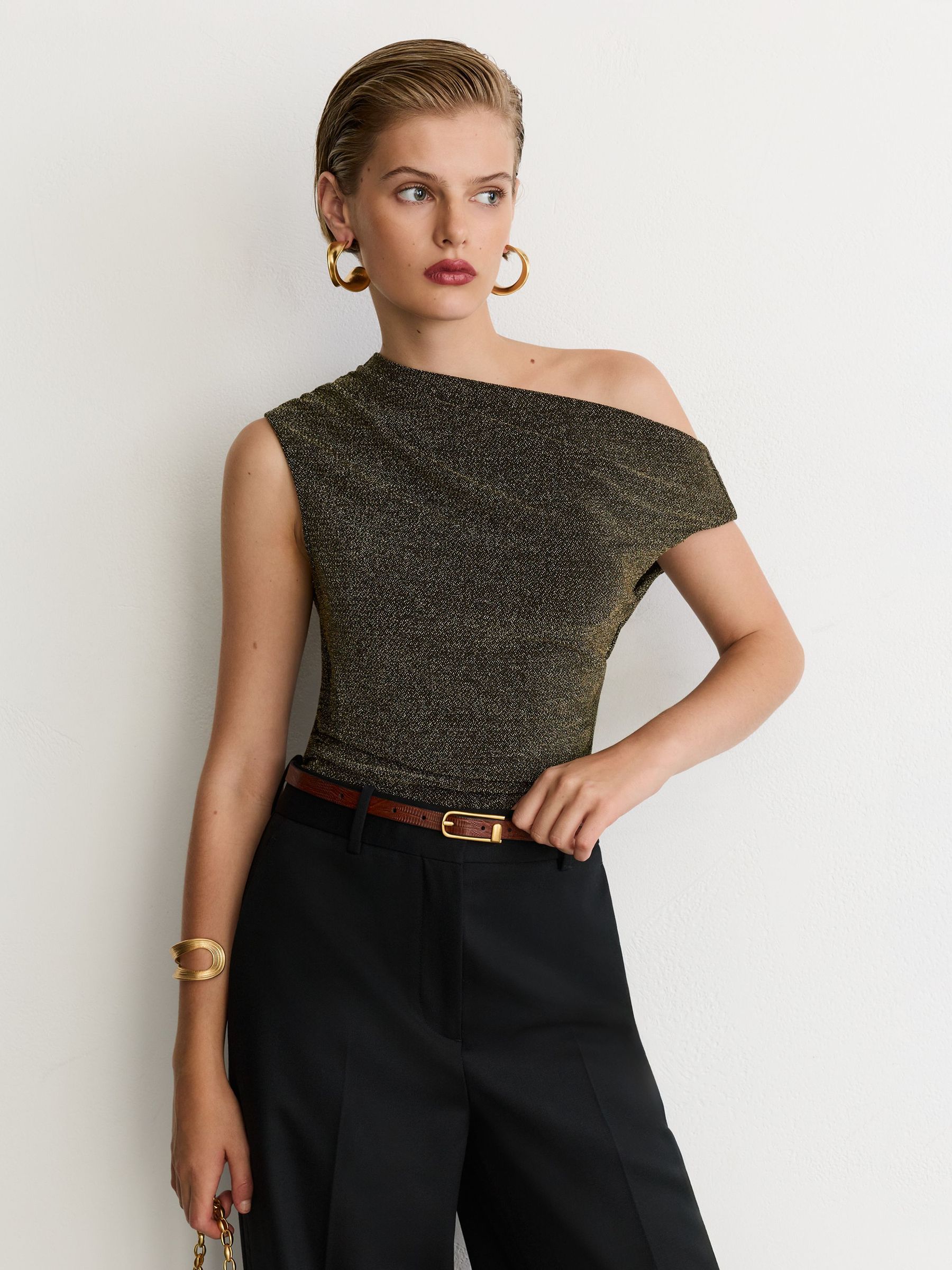 Metallic-Thread Off-Shoulder Top in Gold - Image 3 of 6