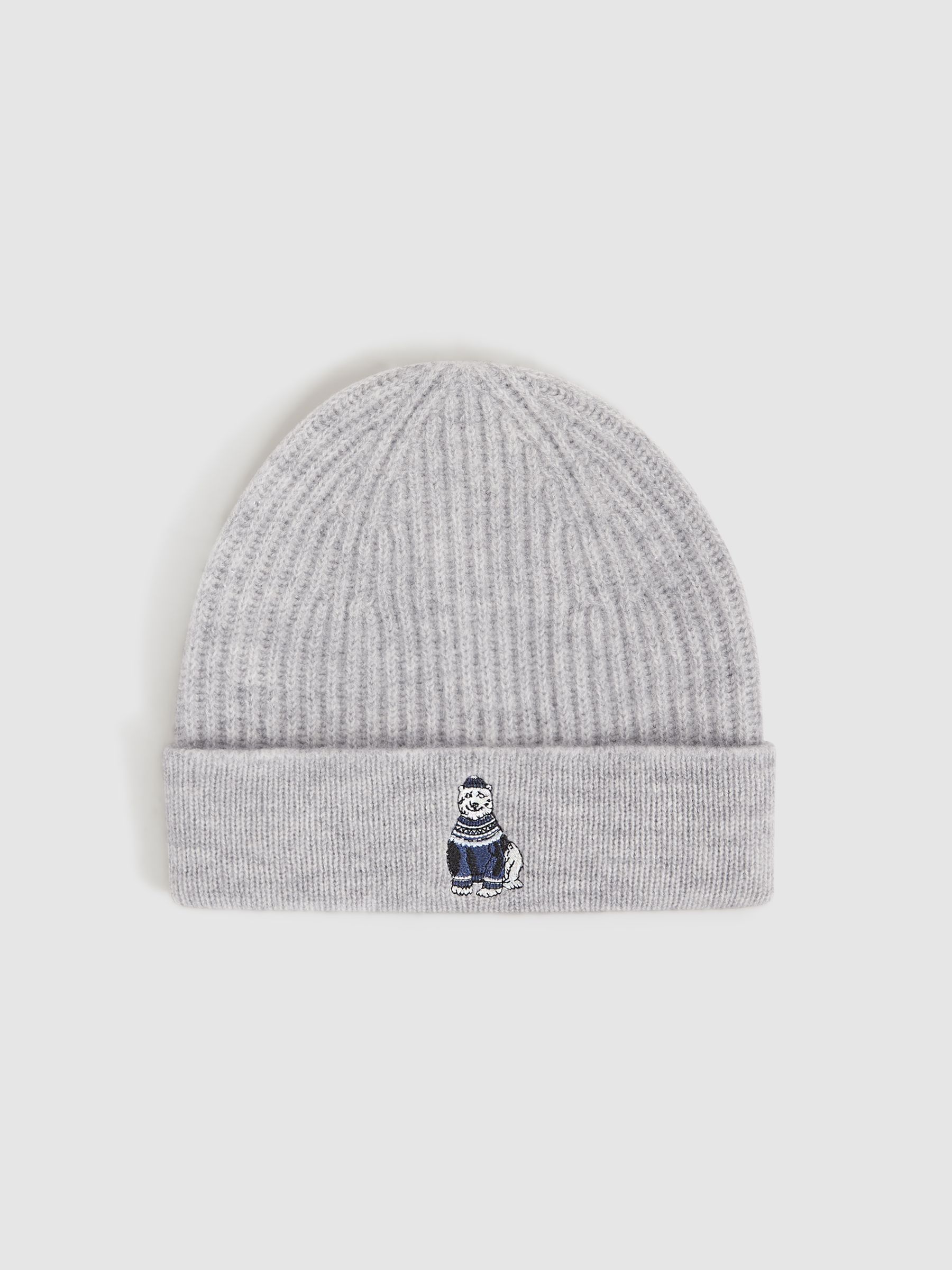 Senior Wool Motif Beanie Hat and Scarf Set in Soft Grey Melange - Image 5 of 6