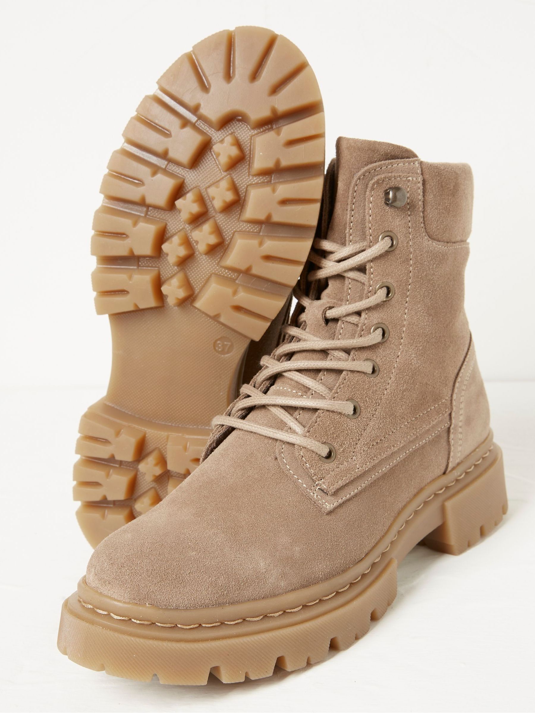 Natural Eliza Suede Ankle Worker Boots - Image 3 of 5