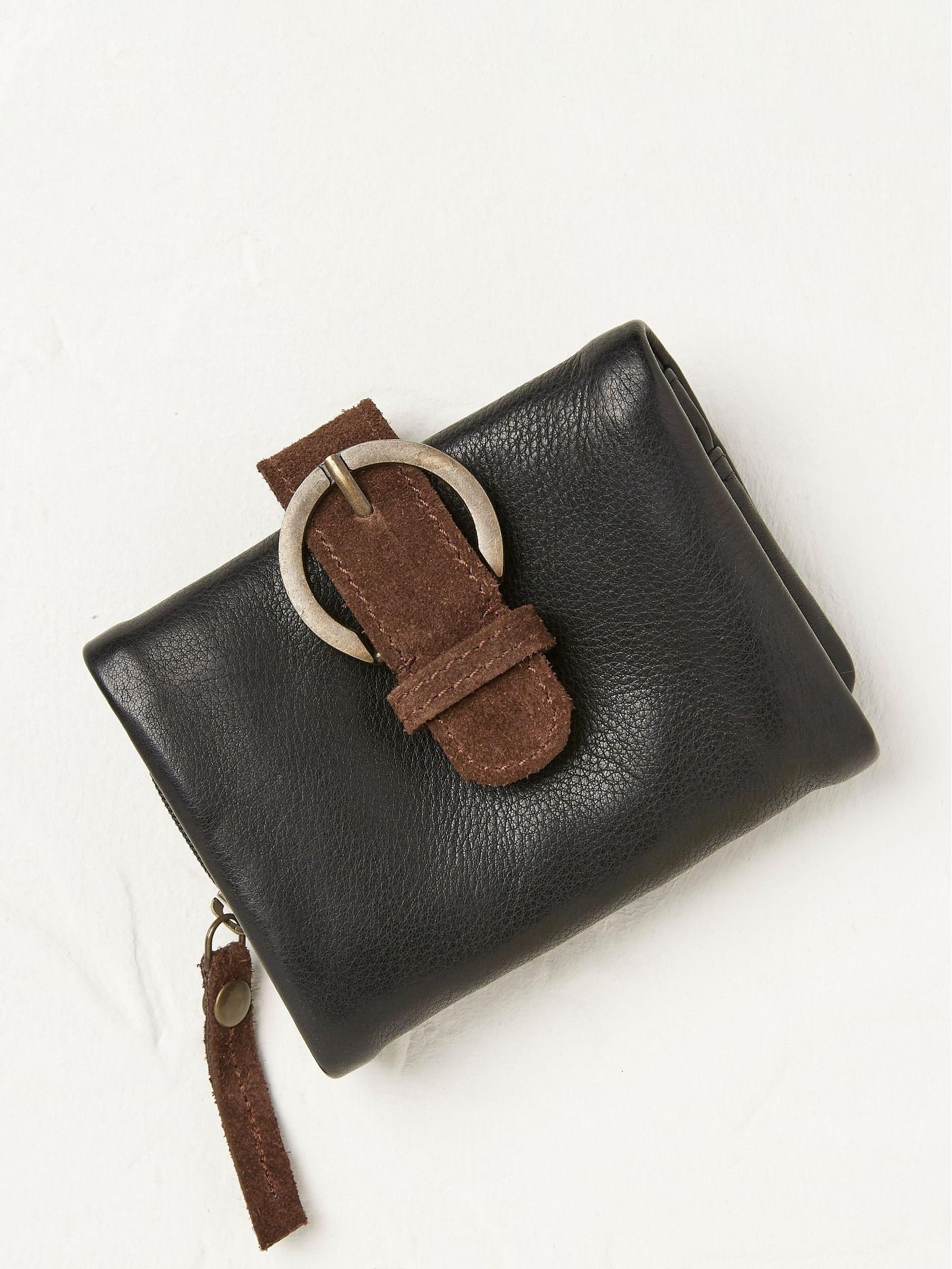 Black Feature Buckle Leather Purse - Image 1 of 4 Black Feature Buckle Leather Purse - Image 1 of 4