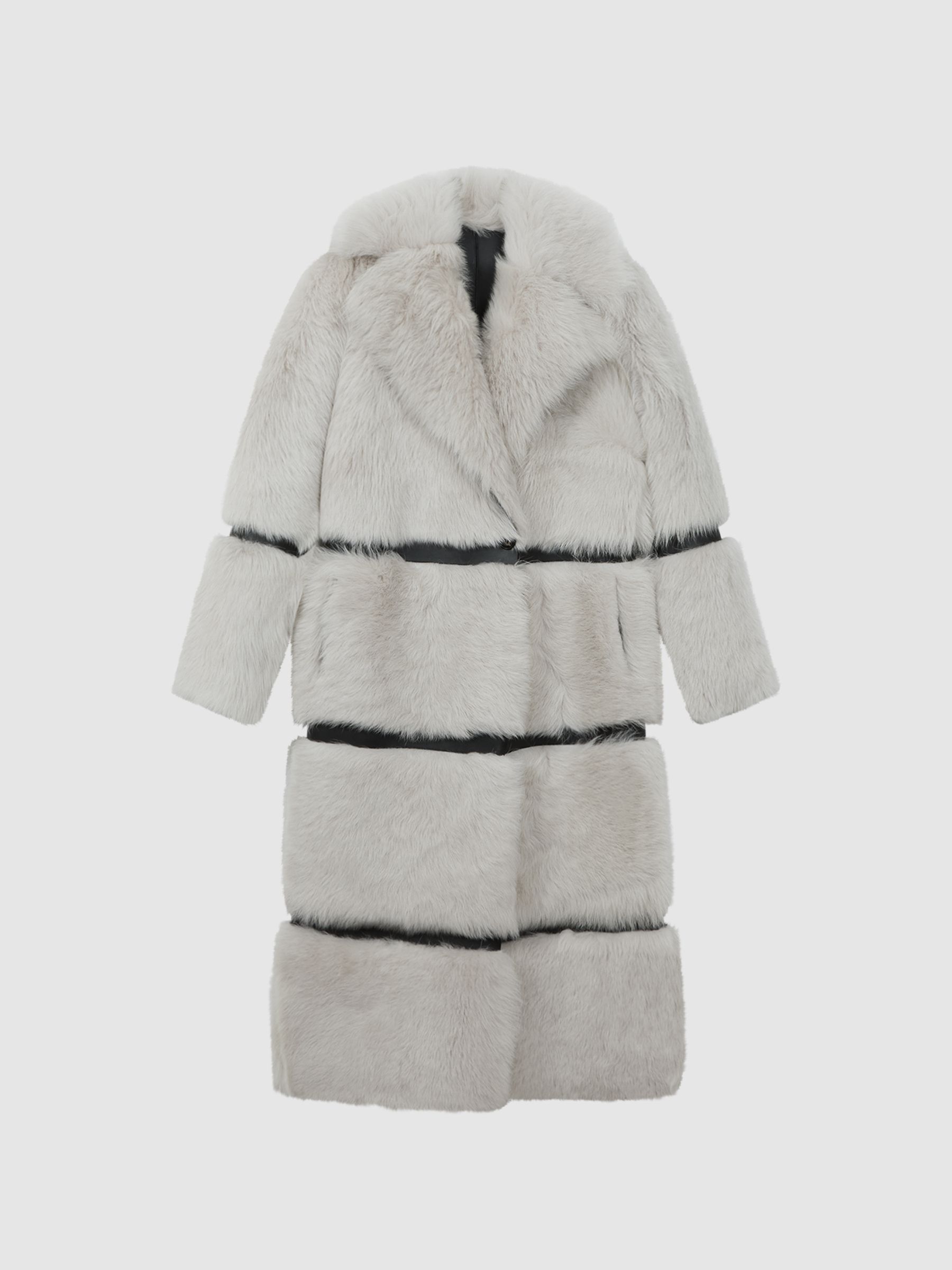 Shearling Leather Trim Long Coat in Mink - Image 2 of 8