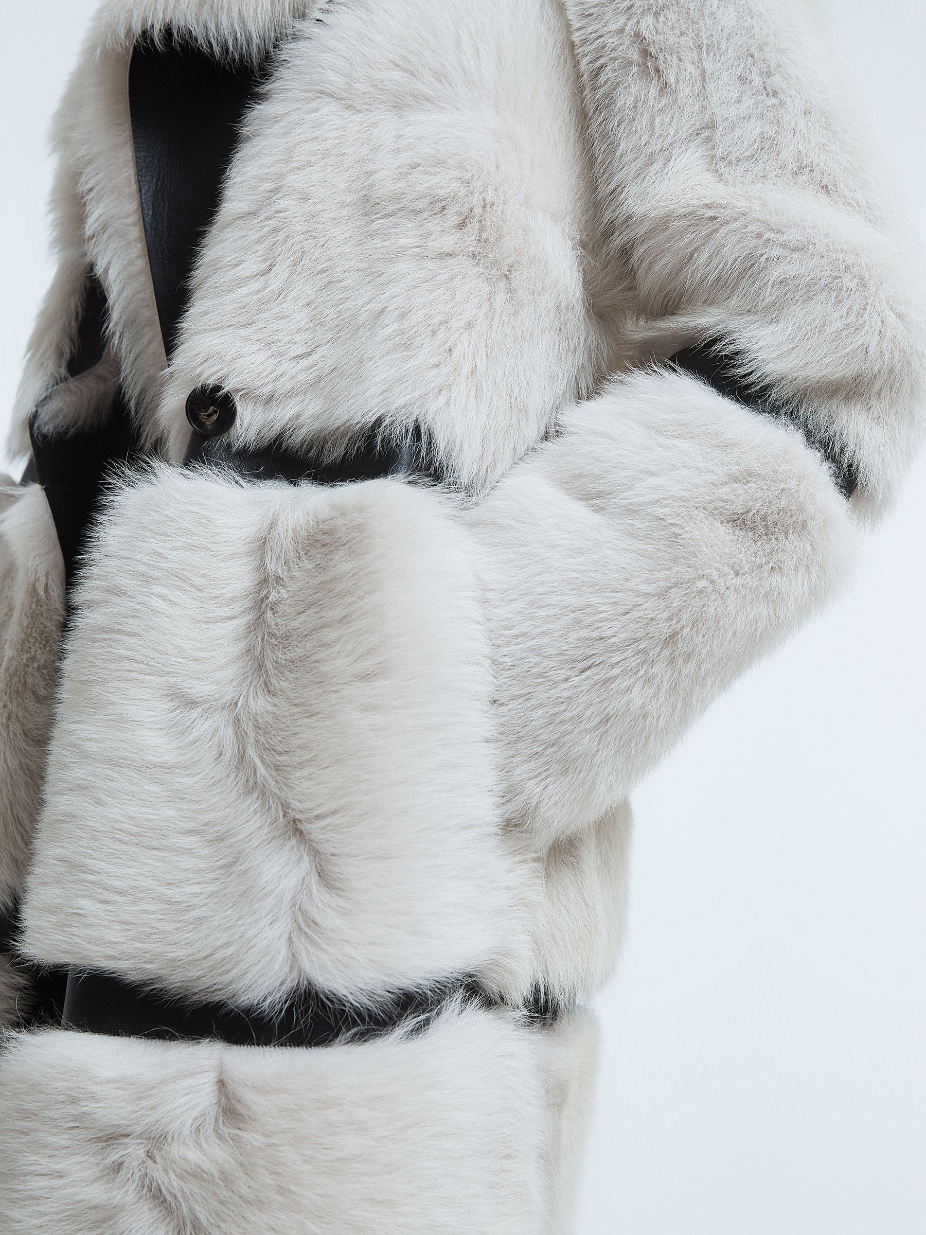 Shearling Leather Trim Long Coat in Mink - Image 5 of 8