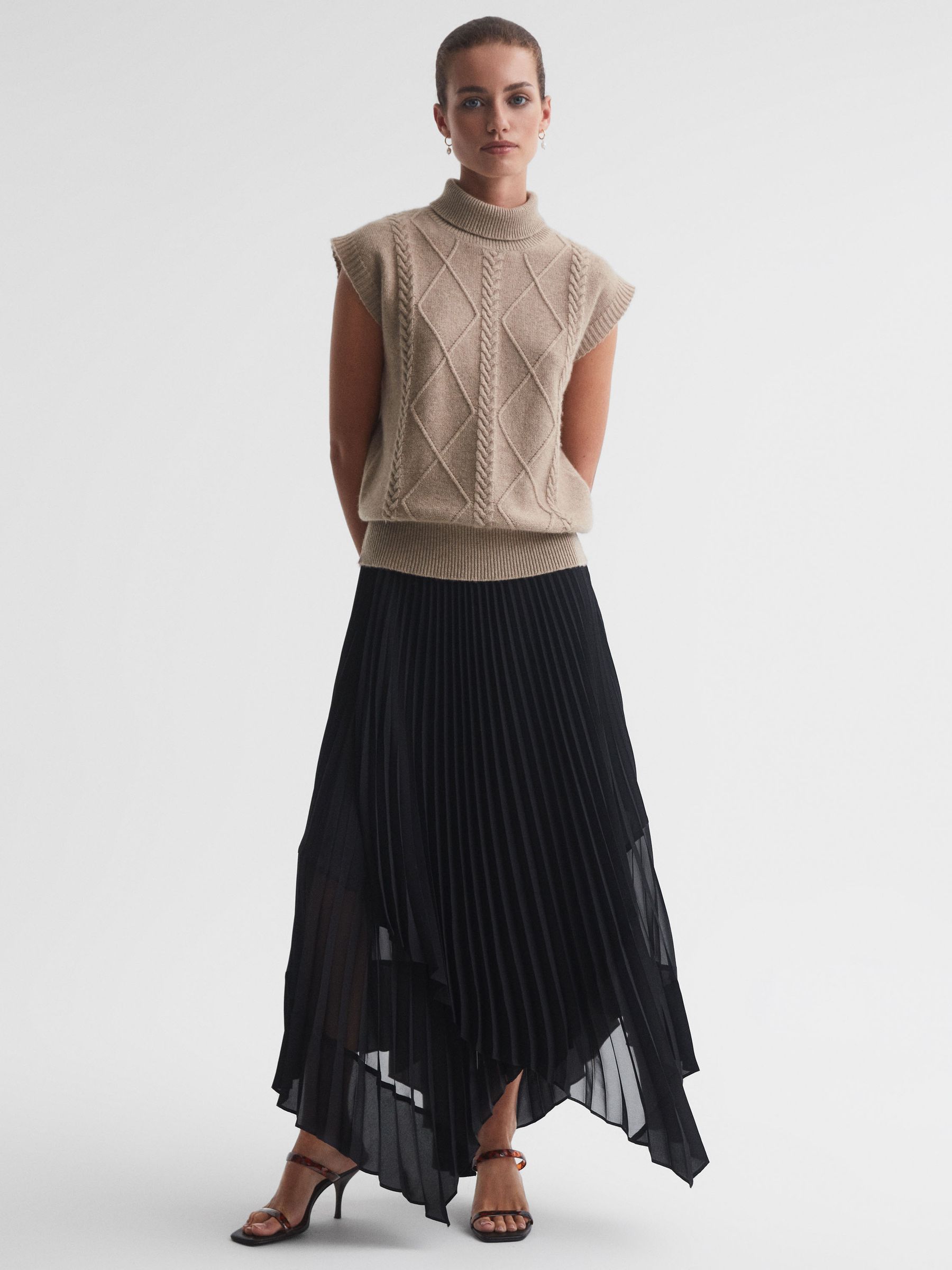 Madeleine Thompson Wool-Cashmere Funnel Neck Vest in Oatmeal - Image 1 of 5