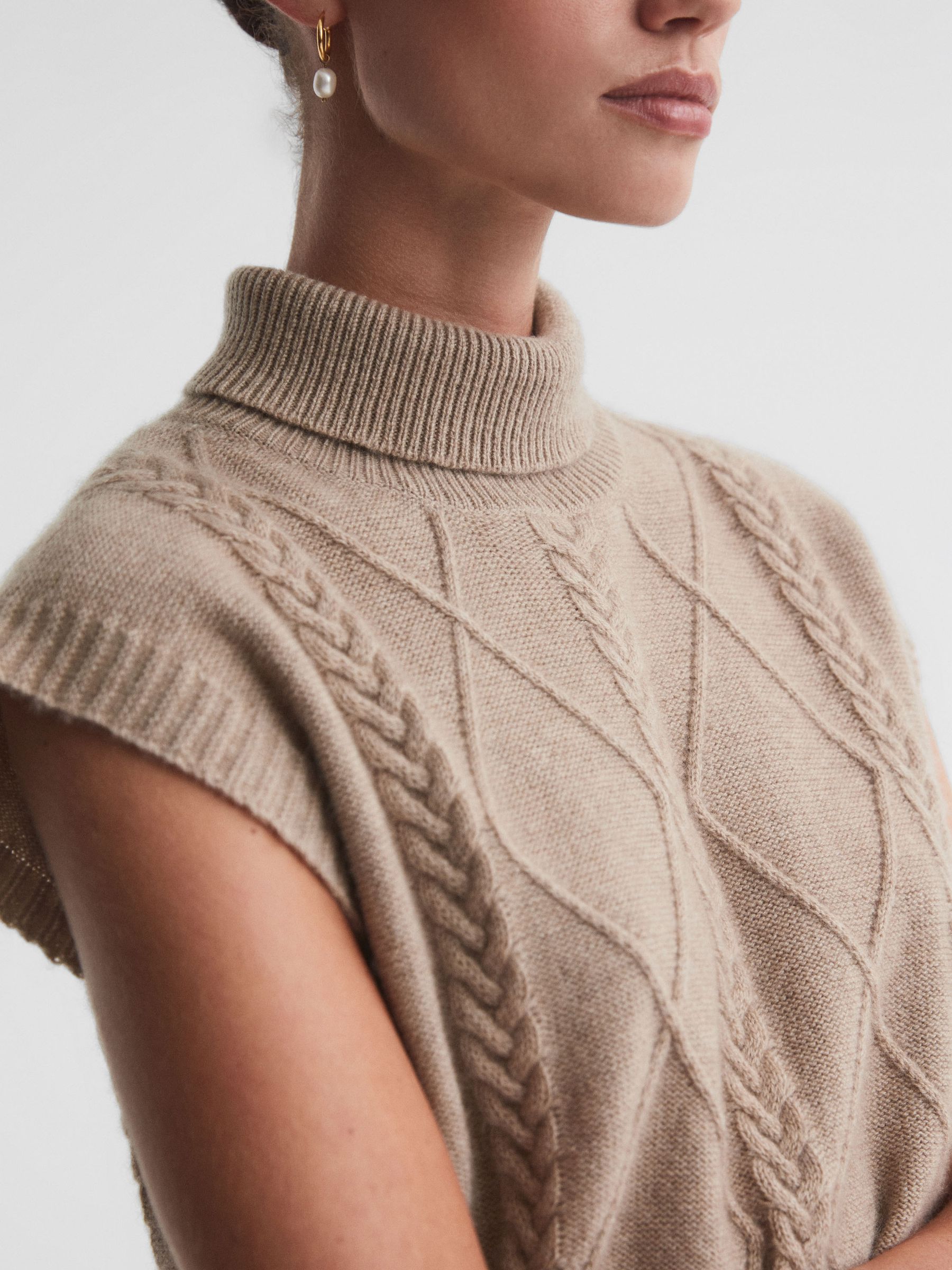 Madeleine Thompson Wool-Cashmere Funnel Neck Vest in Oatmeal - Image 4 of 5