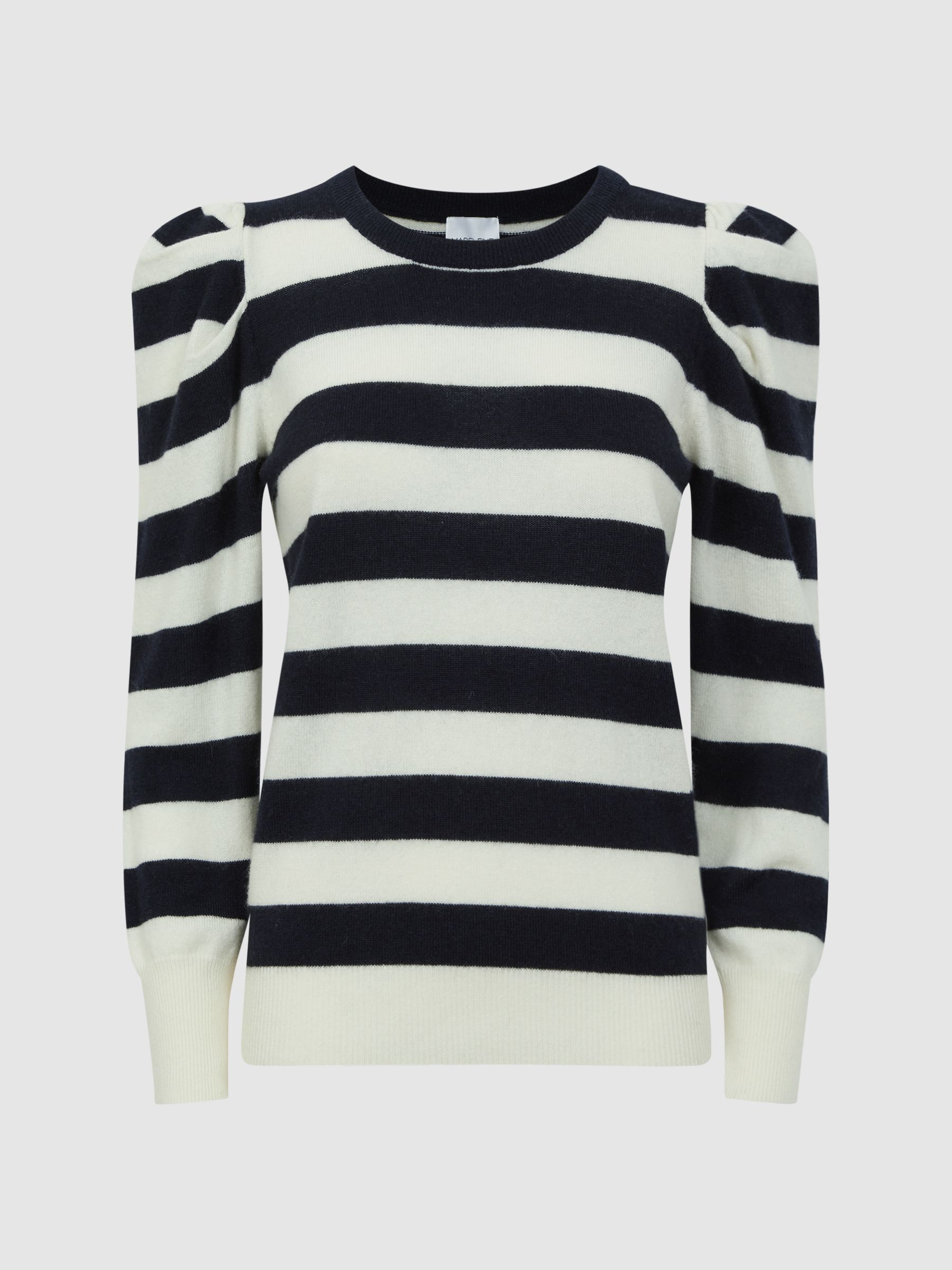 Madeleine Thompson Wool-Cashmere Striped Top in Navy/Cream - Image 2 of 5 Madeleine Thompson Wool-Cashmere Striped Top in Navy/Cream - Image 2 of 5