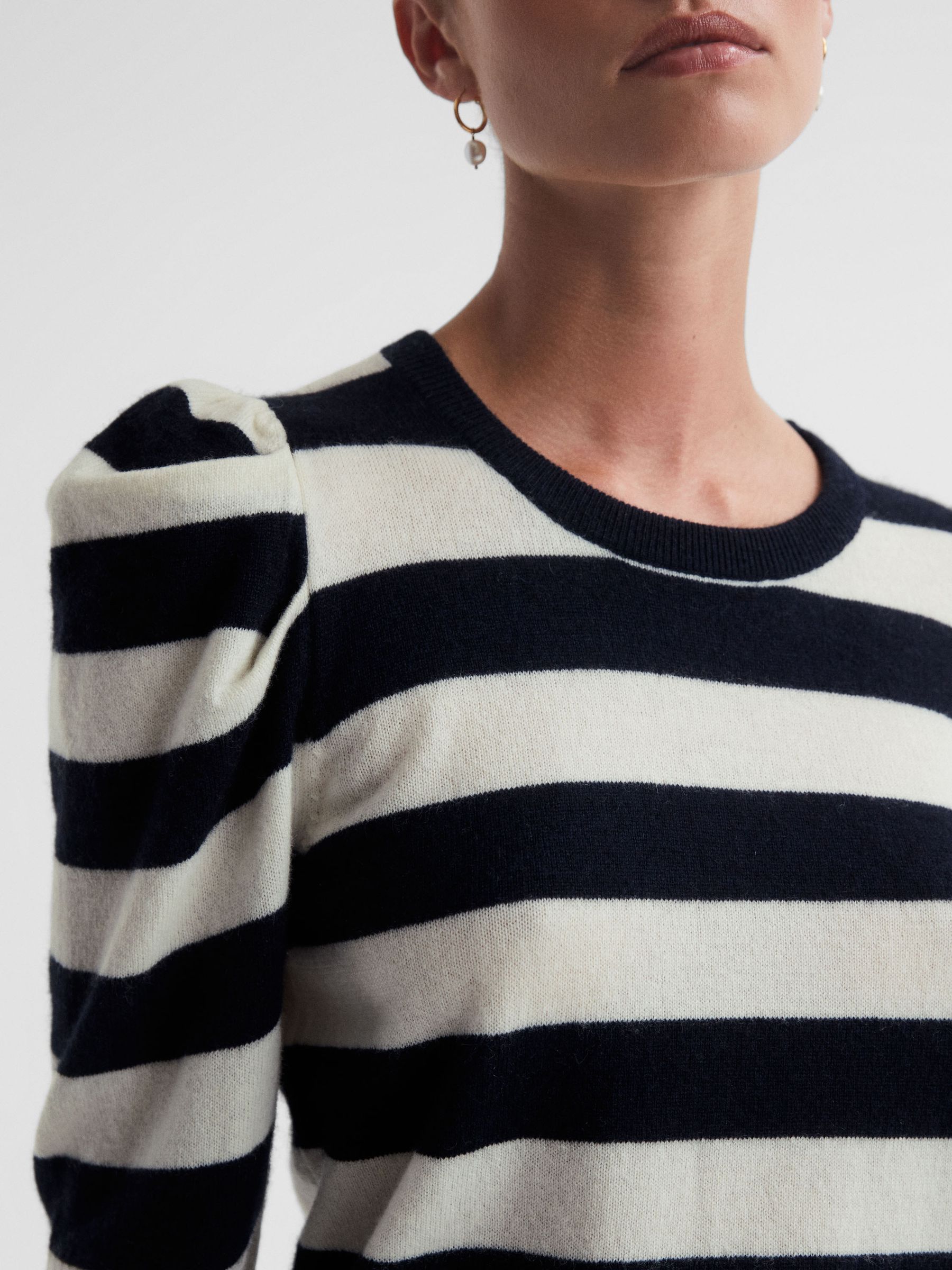 Madeleine Thompson Wool-Cashmere Striped Top in Navy/Cream - Image 4 of 5