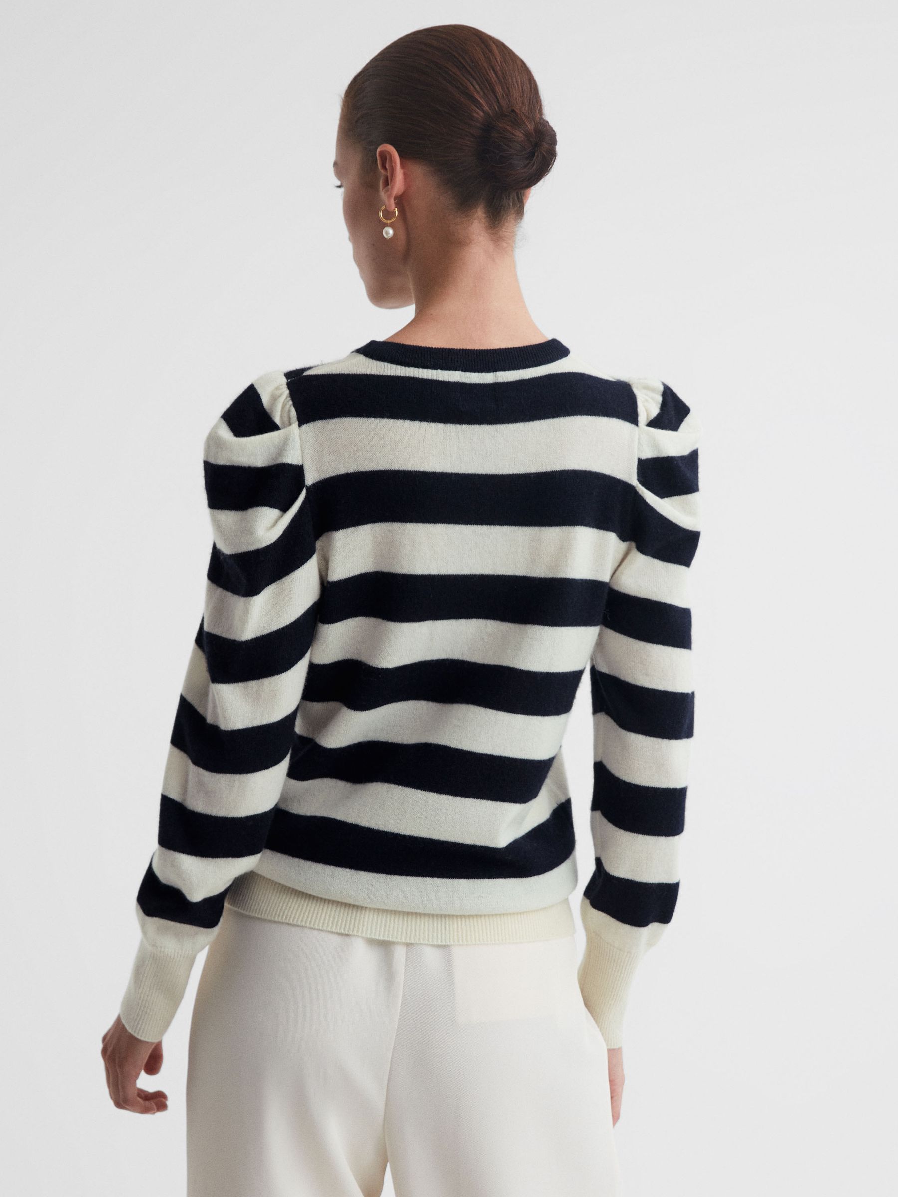 Madeleine Thompson Wool-Cashmere Striped Top in Navy/Cream - Image 5 of 5