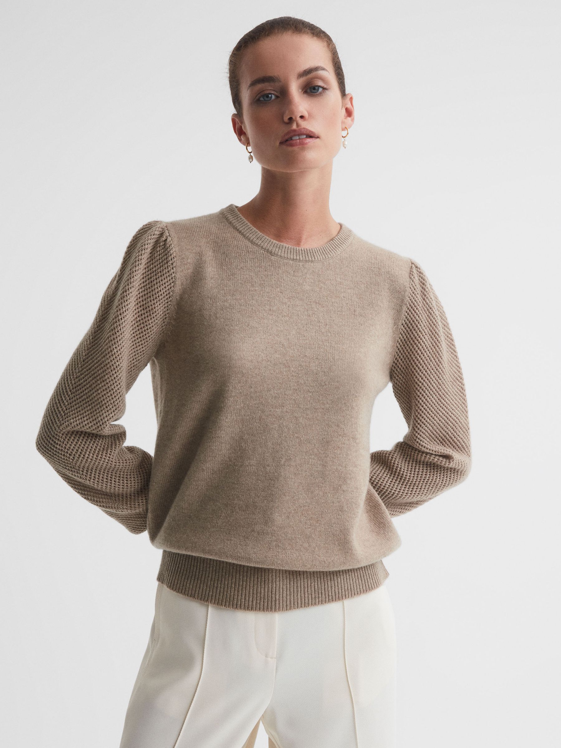 Madeleine Thompson Wool-Cashmere Crew Neck Top in Oatmeal - Image 1 of 5